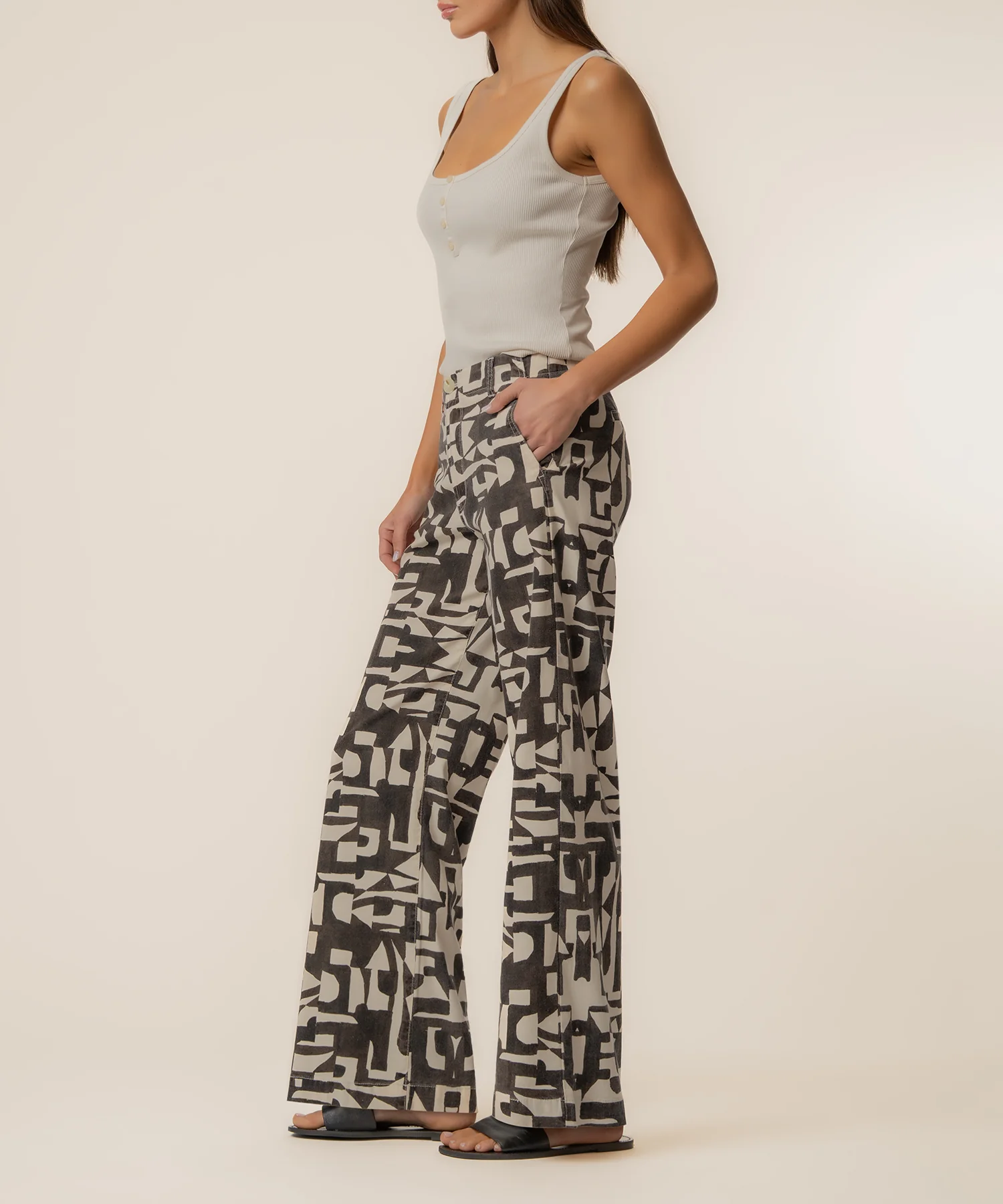 Meg Linen Wide Leg Pant, Petite in Chocolate - Image 2