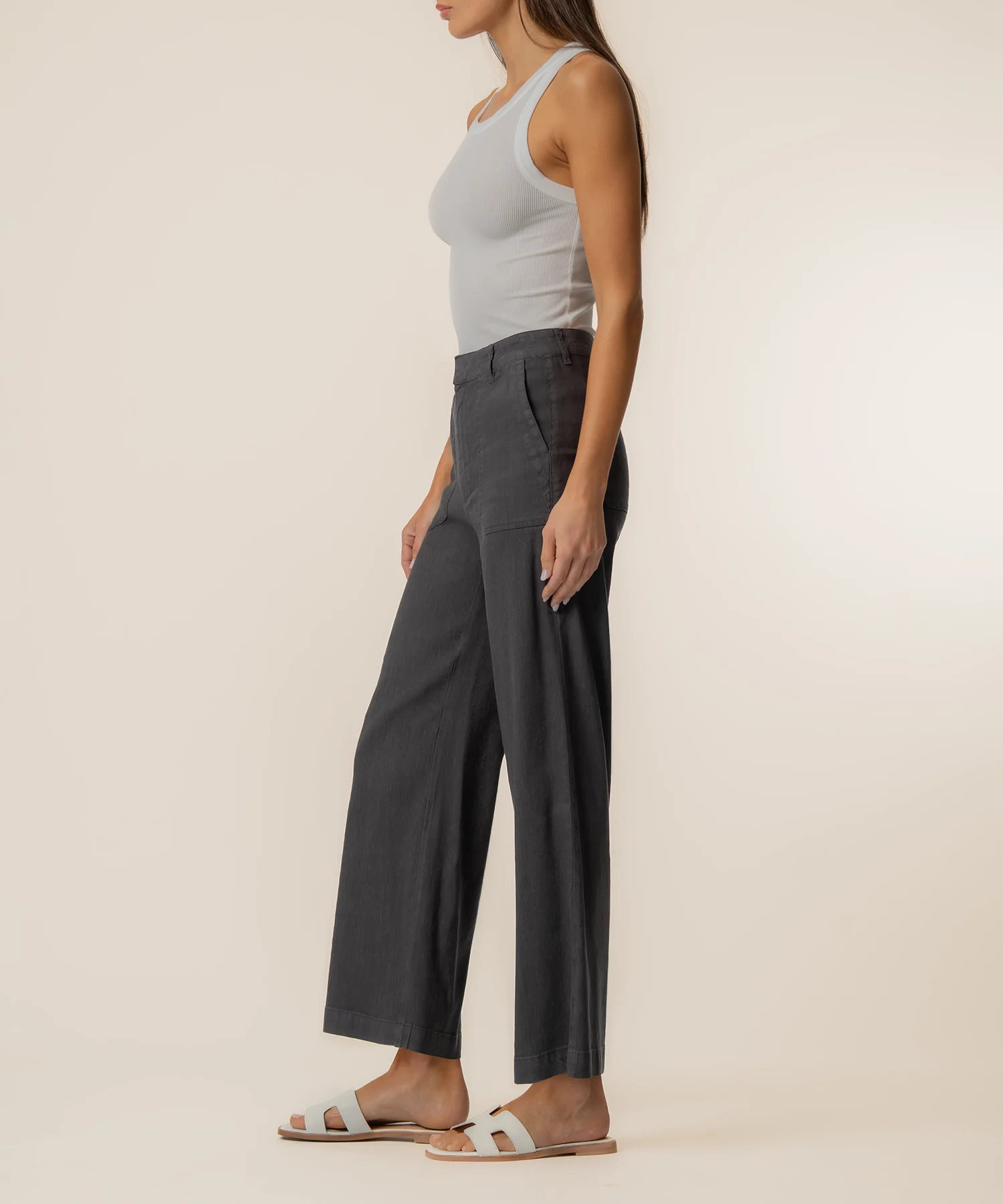 Topaz Linen Wide Leg in Charcoal - Image 2