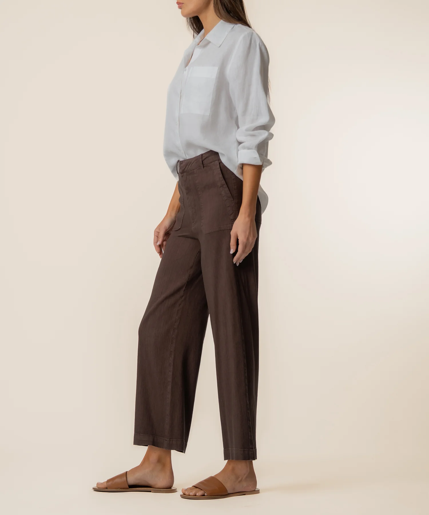 Topaz Linen Wide Leg in Chocolate - Image 2