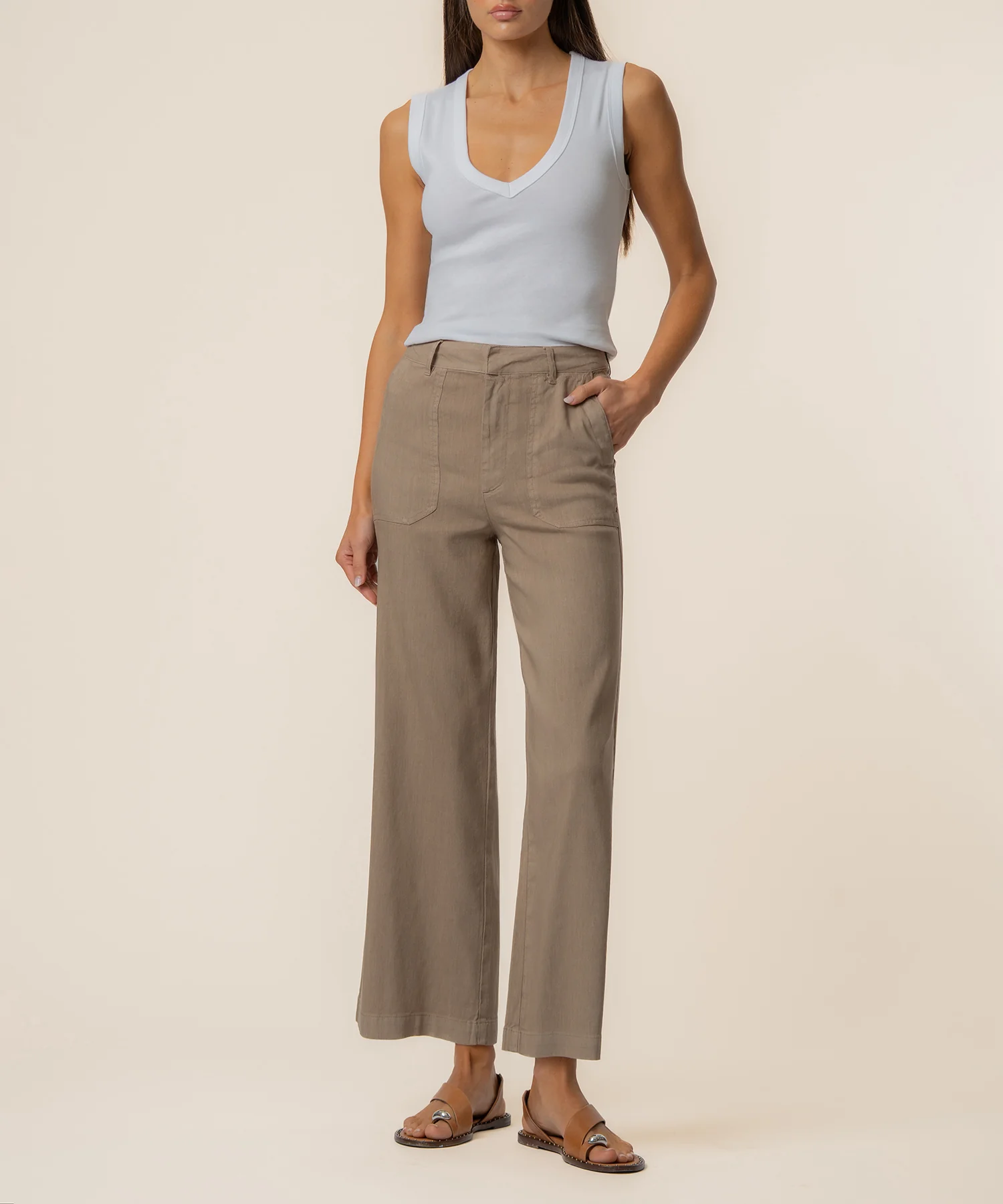 Topaz Linen Wide Leg in Khaki