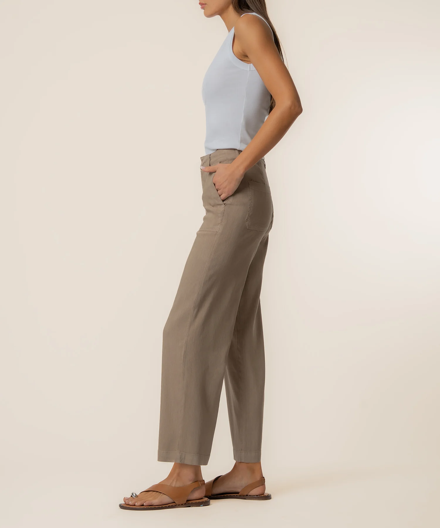 Topaz Linen Wide Leg in Khaki - Image 2