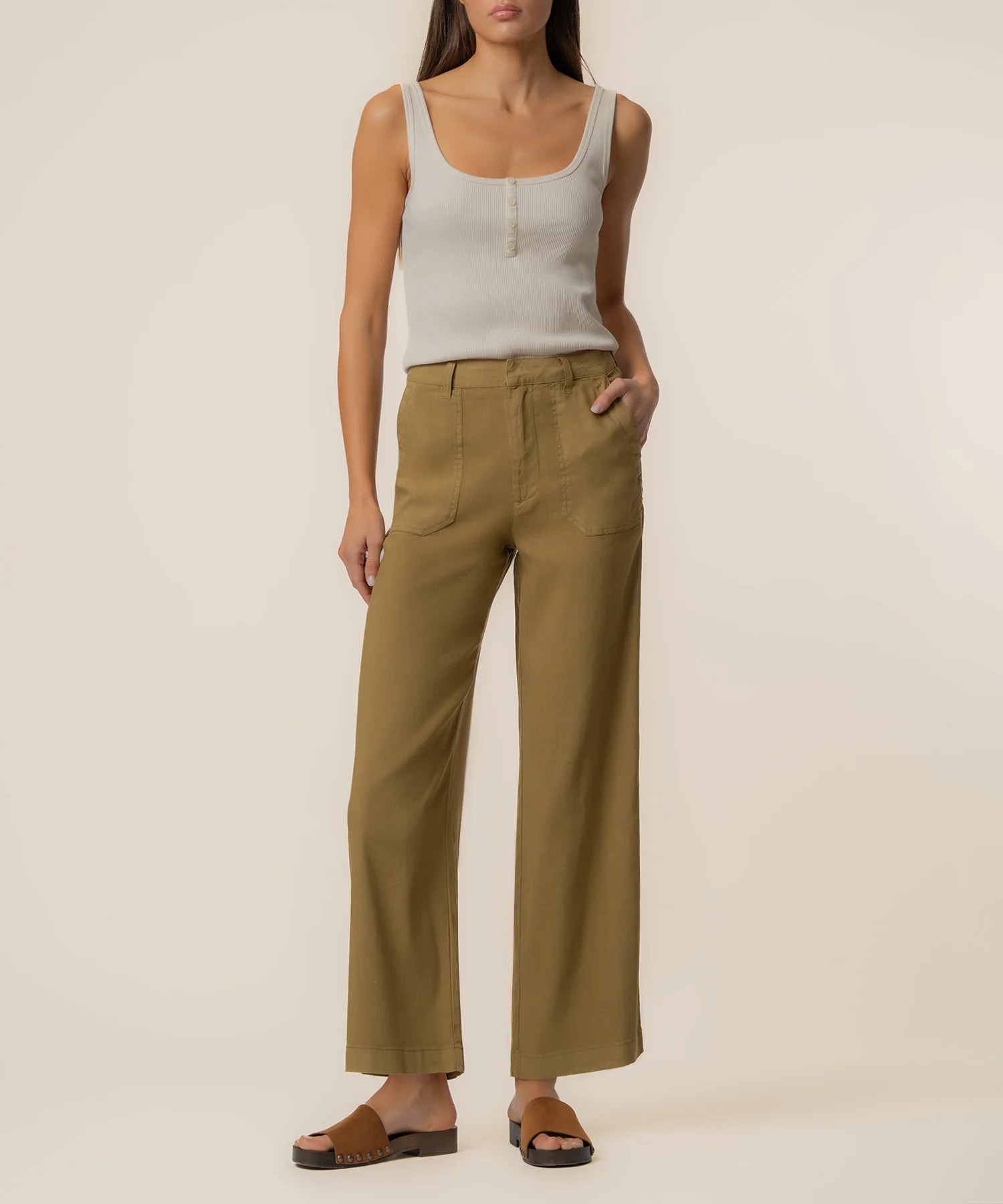Topaz Linen Wide Leg, Petite in Artichoke
