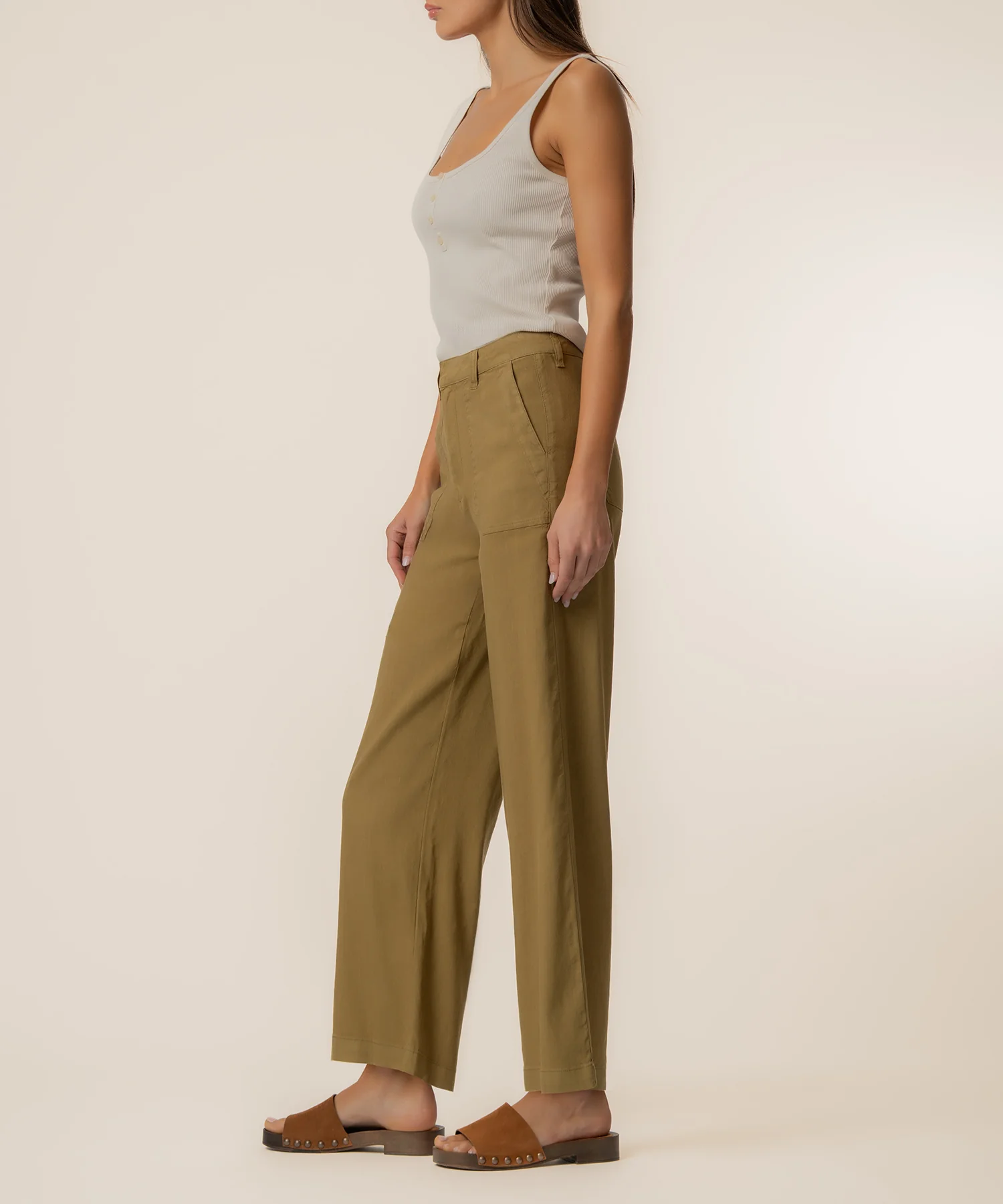 Topaz Linen Wide Leg, Petite in Artichoke - Image 2