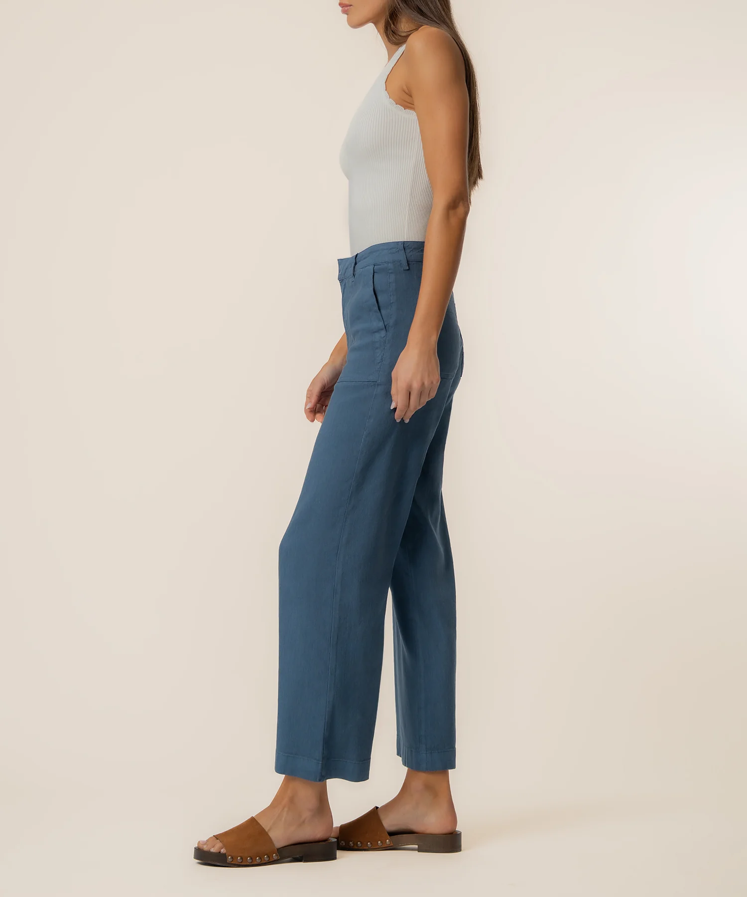 Topaz Linen Wide Leg, Petite in Coastal Blue - Image 3