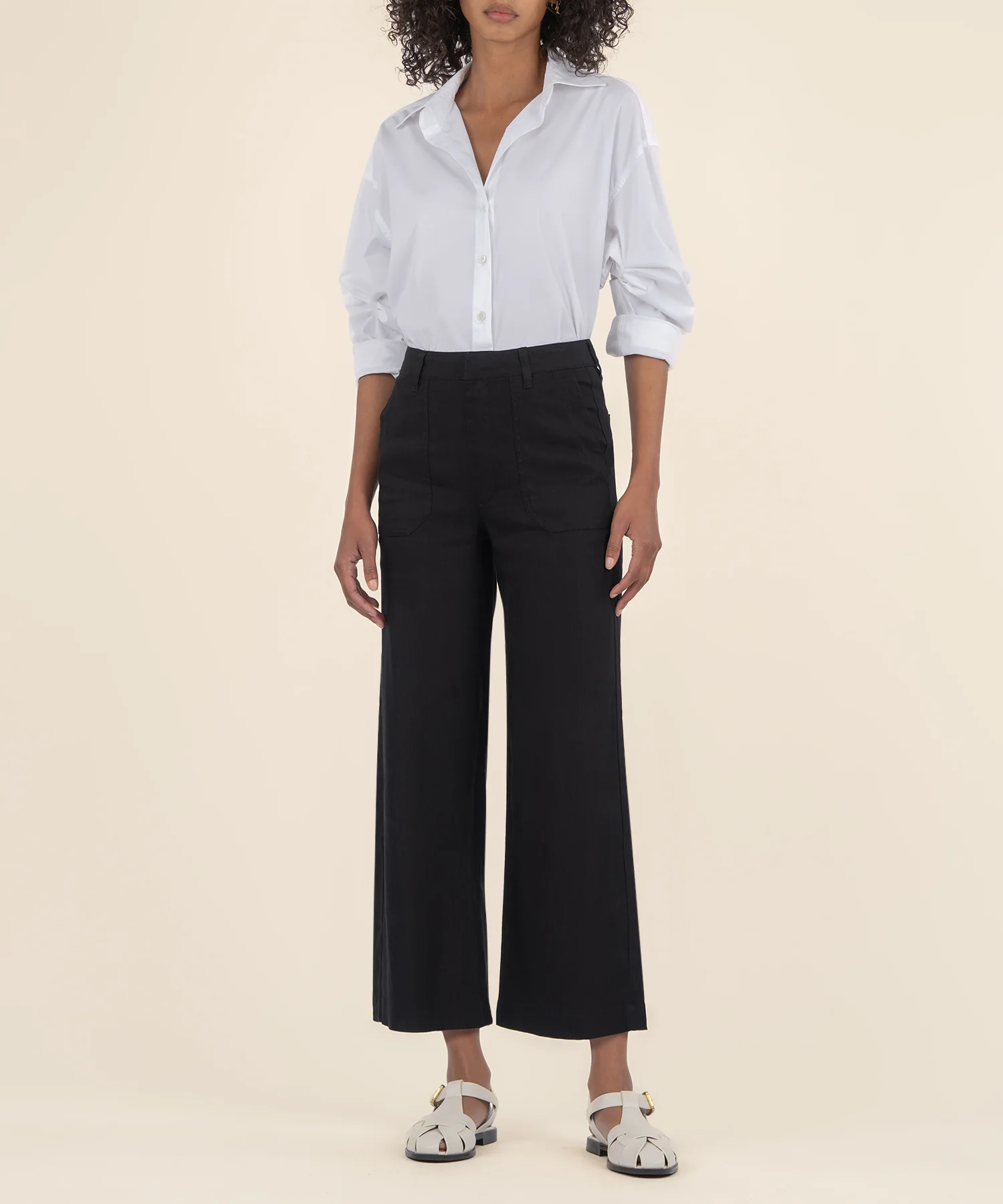 Topaz Linen Wide Leg, Petite in Black - Image 4