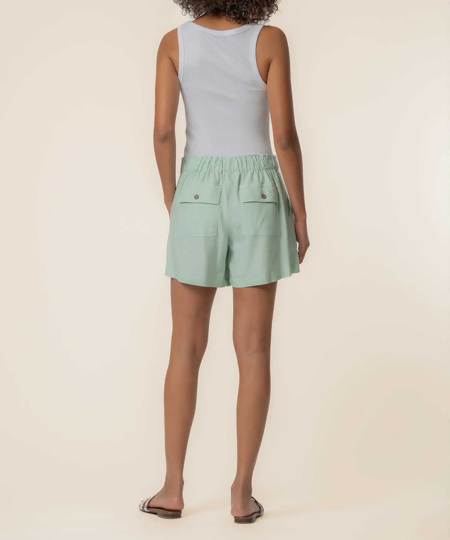 Katana Linen Drawstring Short in Seafoam Green - Image 3