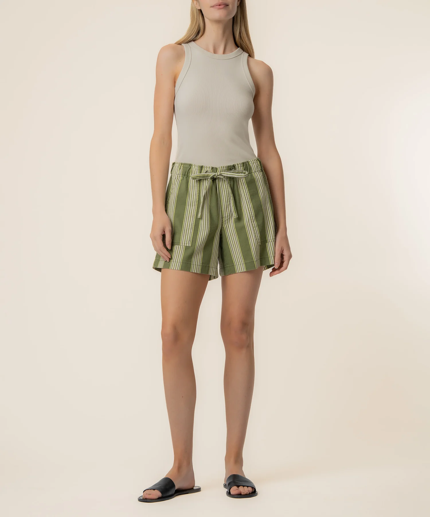 Katana Linen High Rise Short in Olive/Ivory