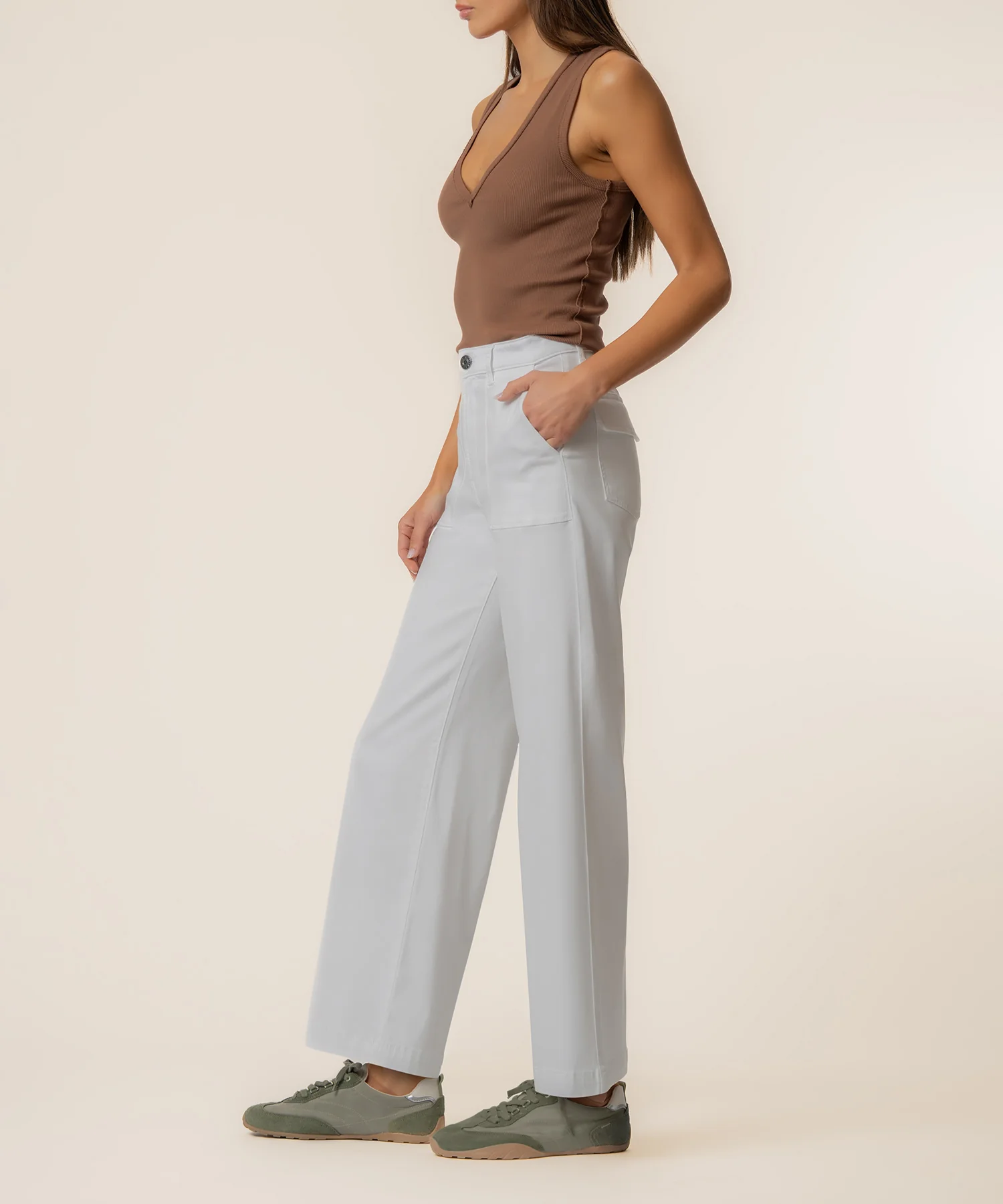 Meg High Rise Wide Leg in White - Image 2