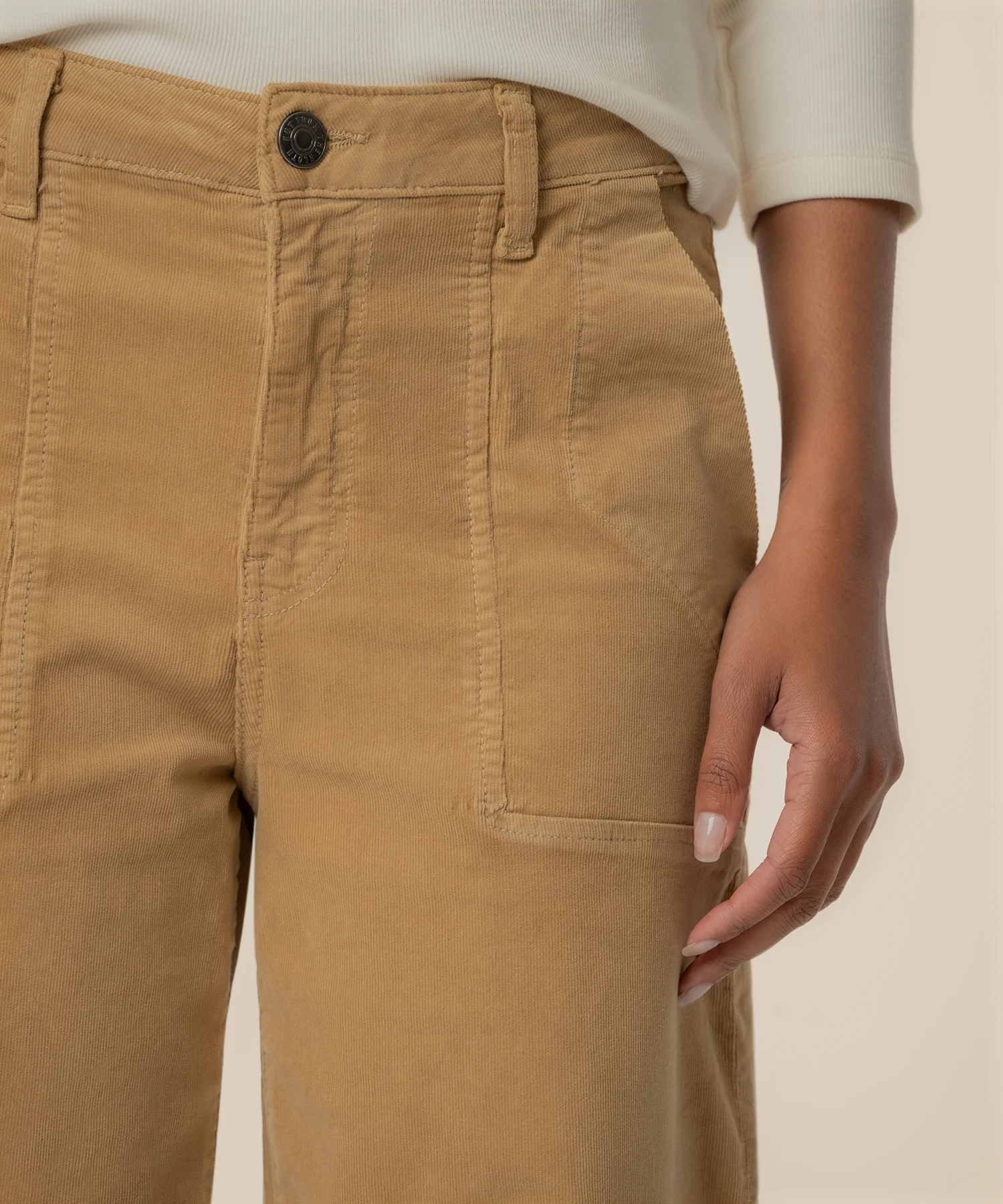 Ashton Corduroy High Rise Barrel, Exclusive in Khaki - Image 4