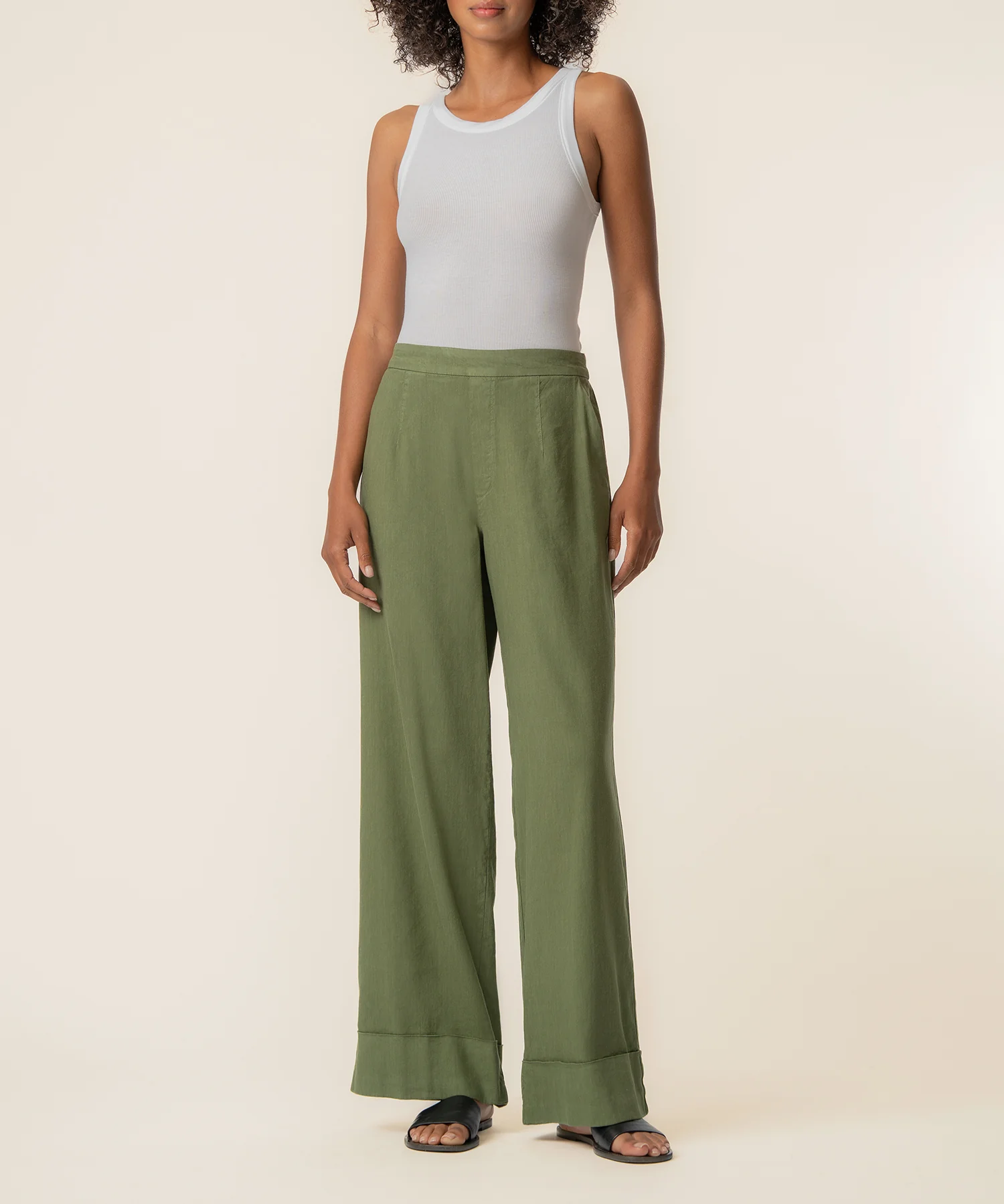 Meg Linen High Rise Wide Leg in Dill