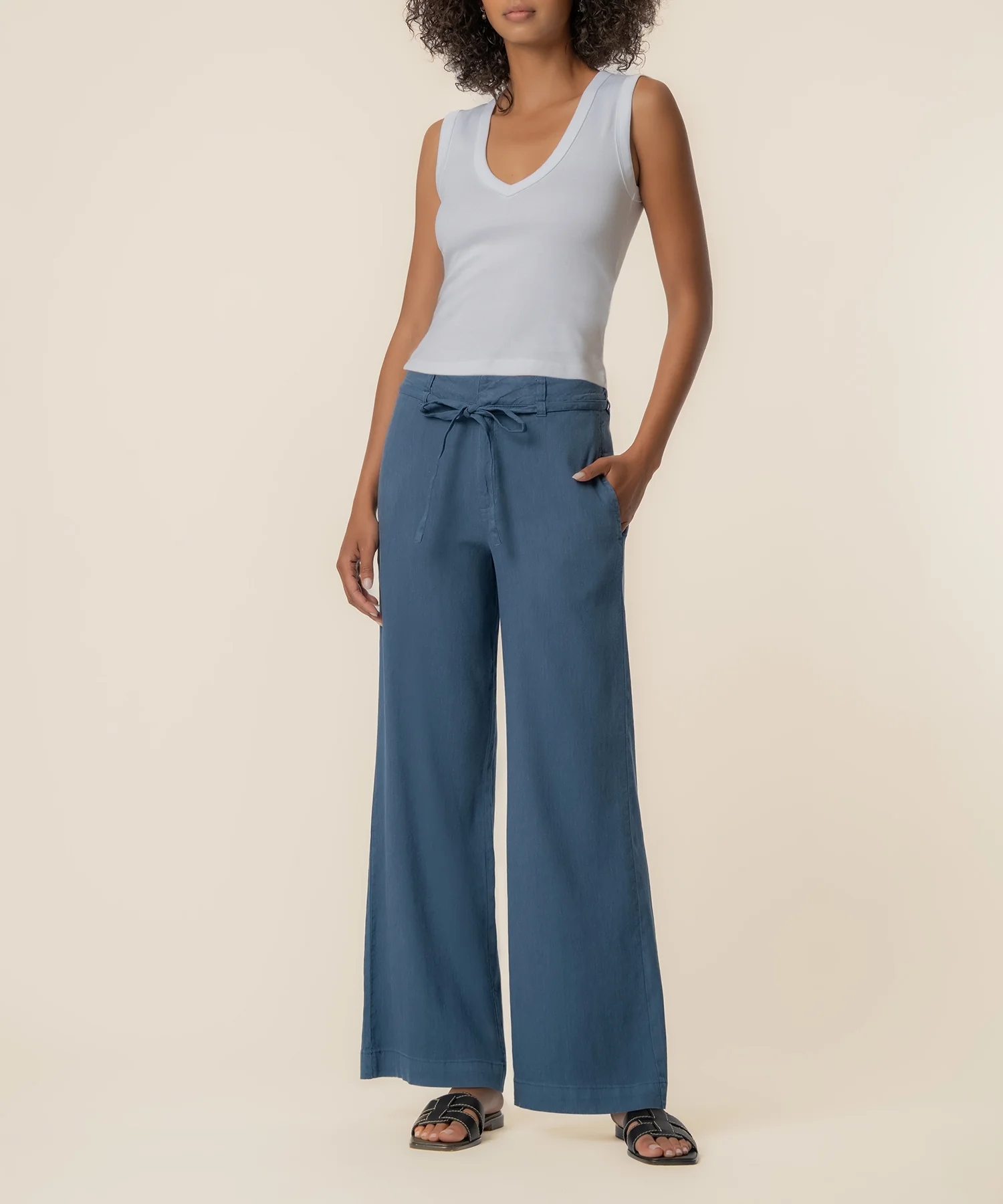 Meg Linen Wide Leg Pant in Coastal Blue