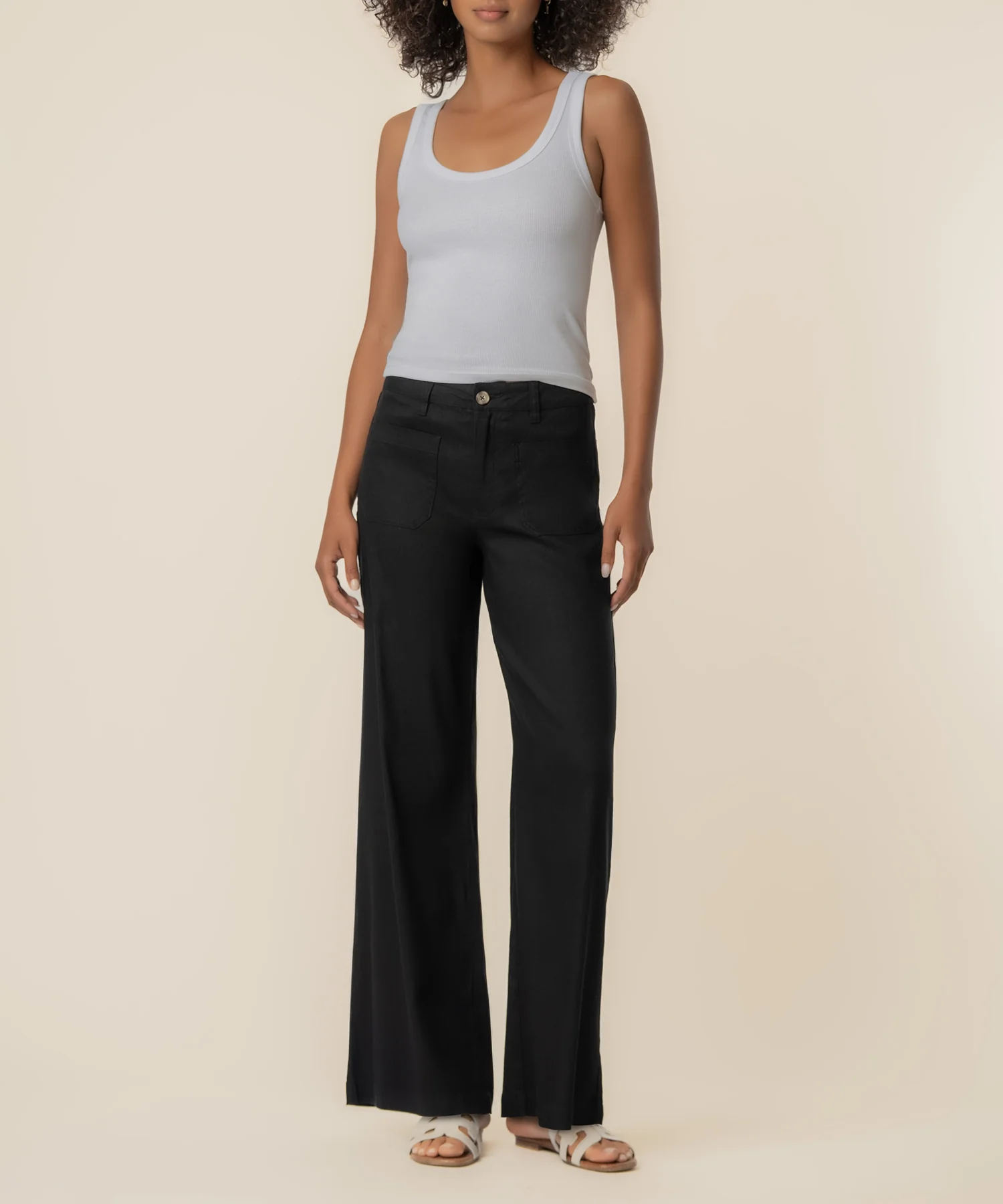 Meg Linen High Rise Wide Leg in Black