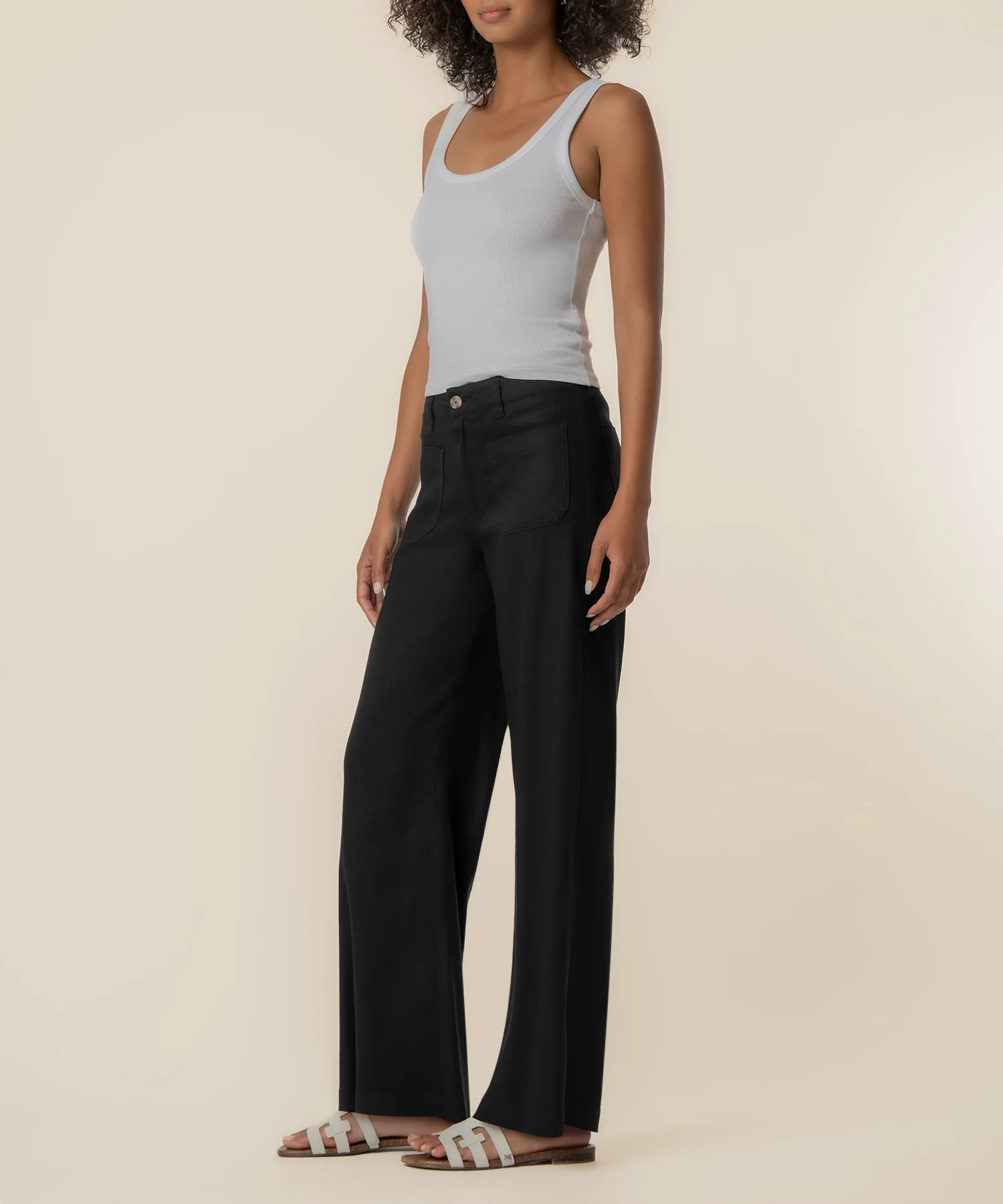 Meg Linen High Rise Wide Leg in Black - Image 2