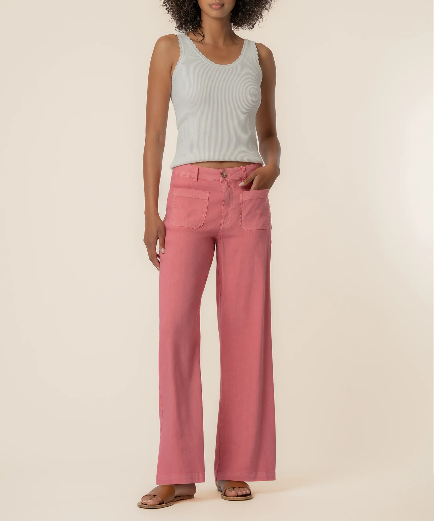 Meg Linen High Rise Wide Leg in Flamingo