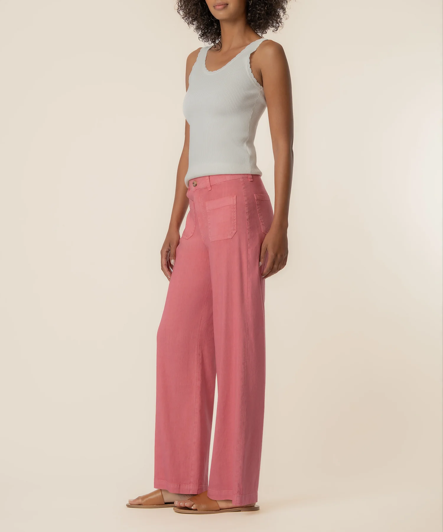 Meg Linen High Rise Wide Leg in Flamingo - Image 2