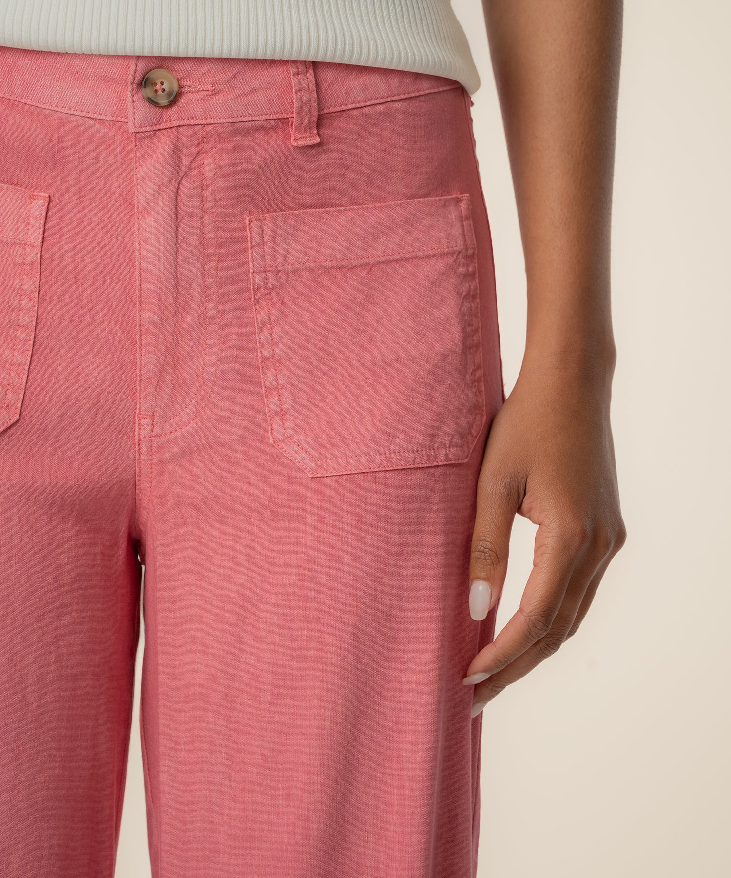Meg Linen High Rise Wide Leg in Flamingo - Image 4