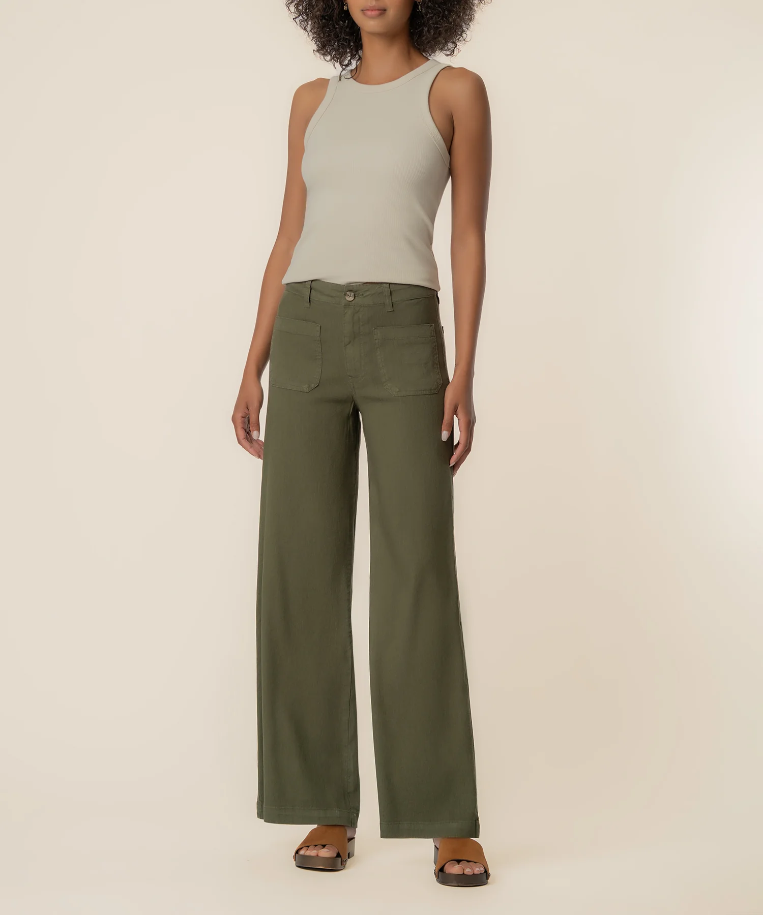 Meg Linen High Rise Wide Leg in Forest