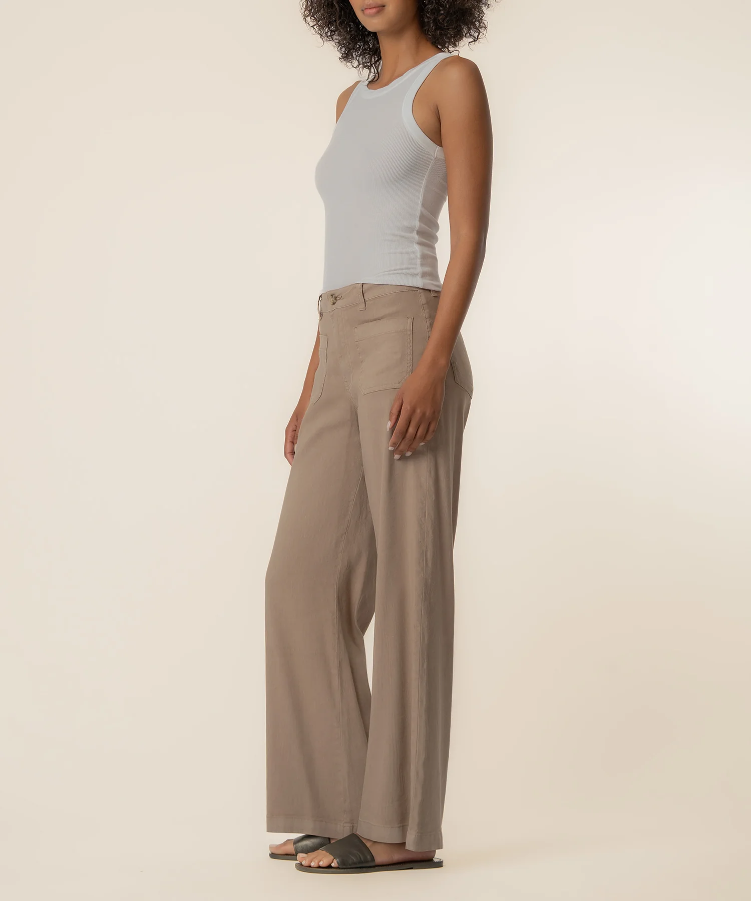 Meg Linen High Rise Wide Leg in Khaki - Image 2