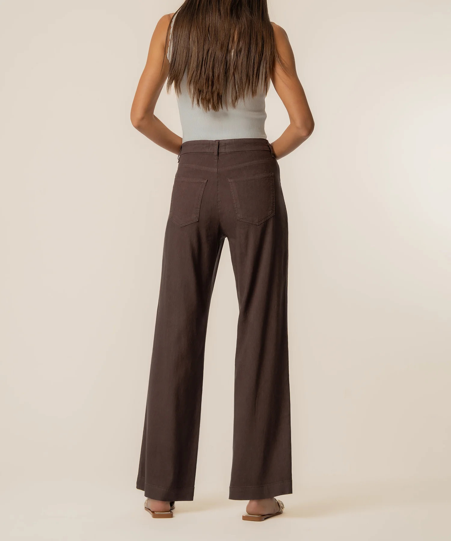 Meg Linen High Rise Wide Straight Leg in Chocolate - Image 4