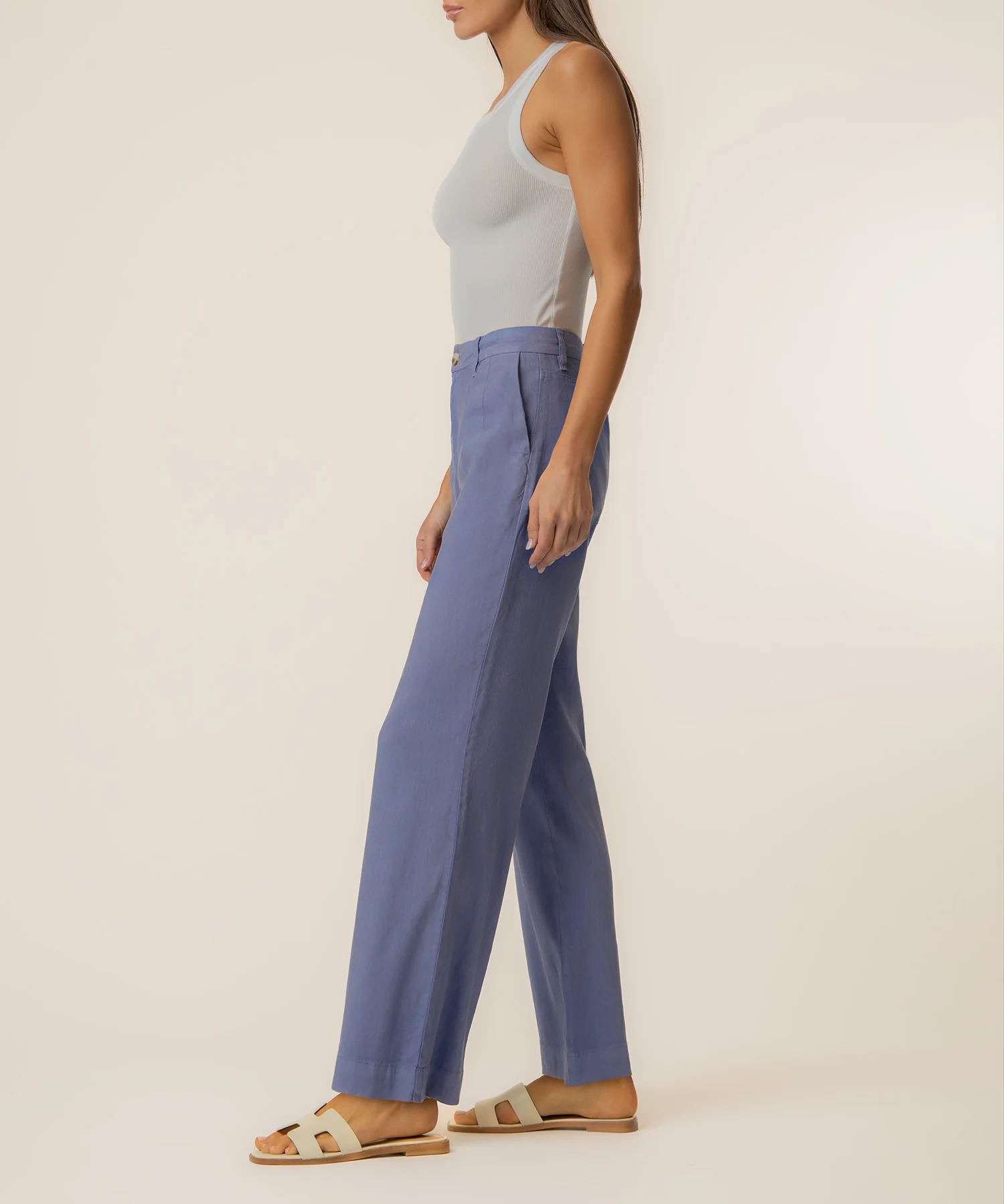 Meg Linen High Rise Wide Straight Leg in Cornflower - Image 2