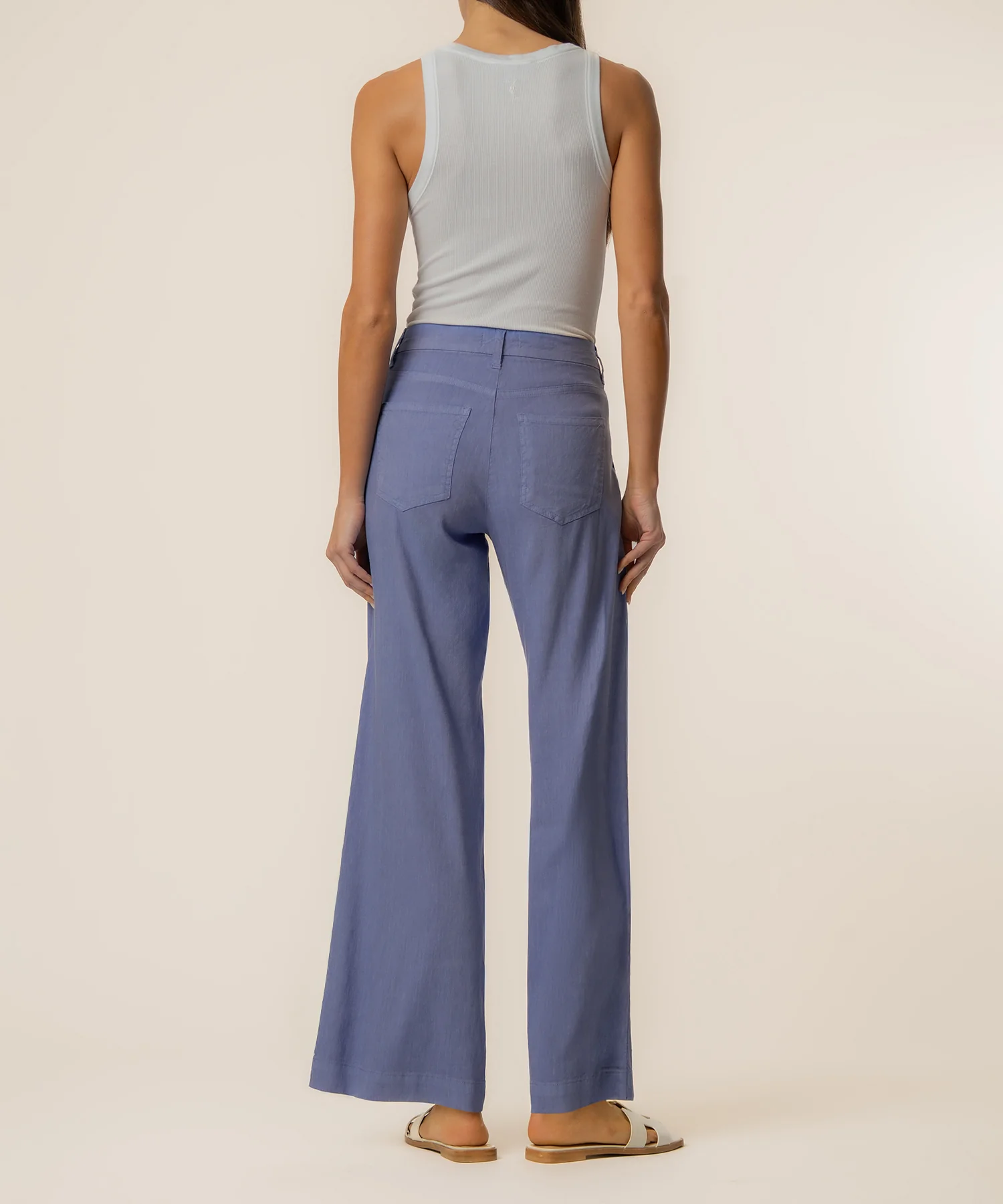 Meg Linen High Rise Wide Straight Leg in Cornflower - Image 3