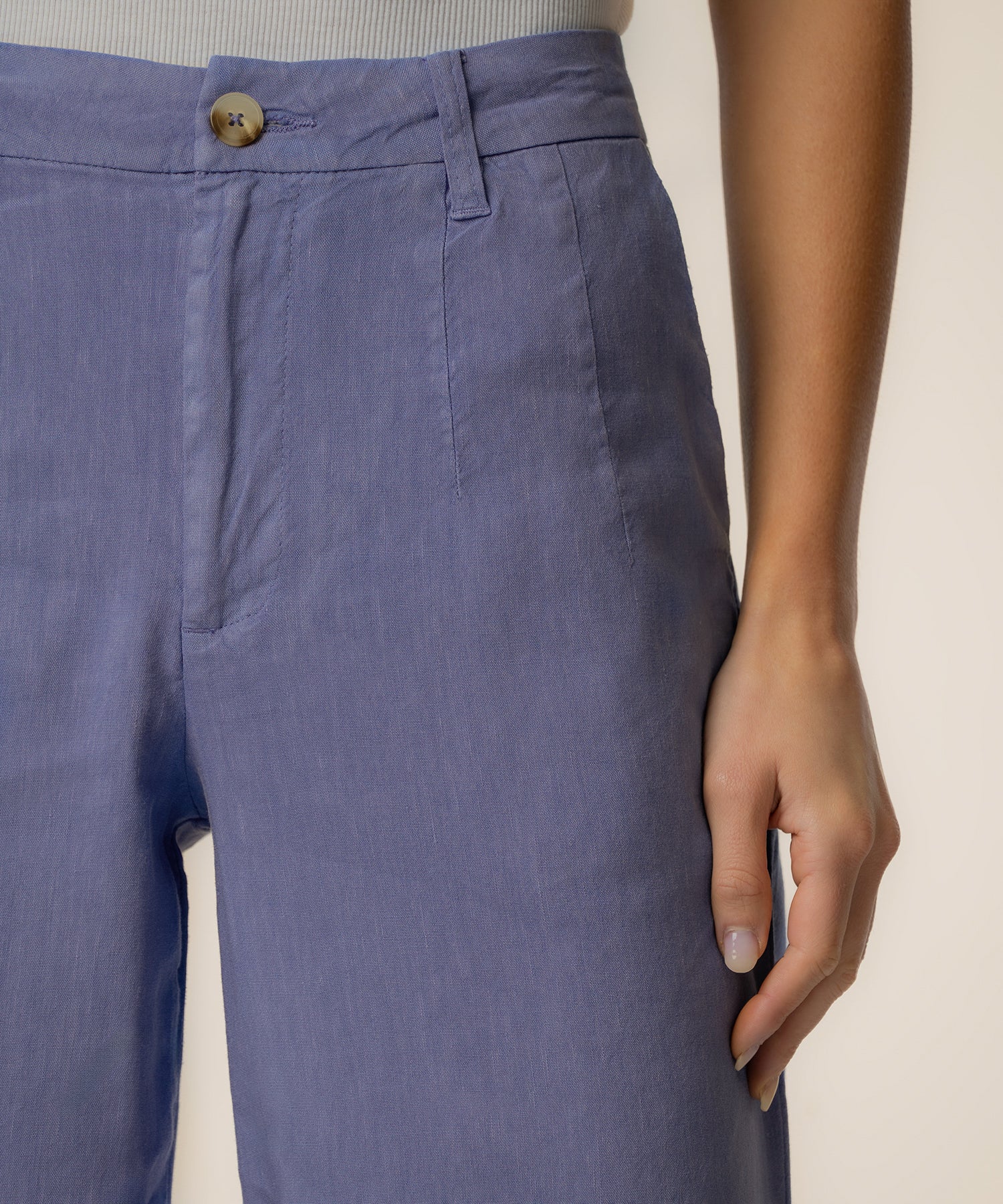Meg Linen High Rise Wide Straight Leg in Cornflower - Image 4