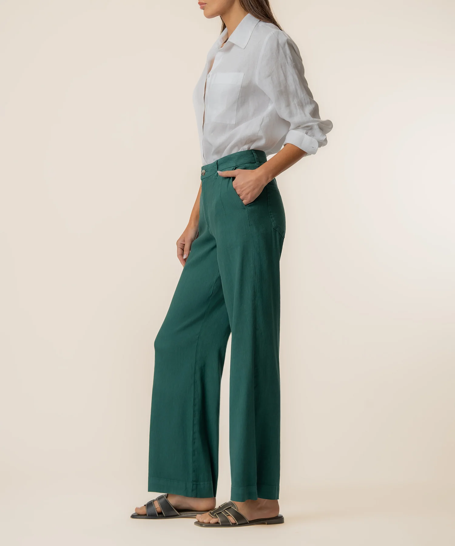 Meg Linen High Rise Wide Straight Leg in Jungle - Image 2