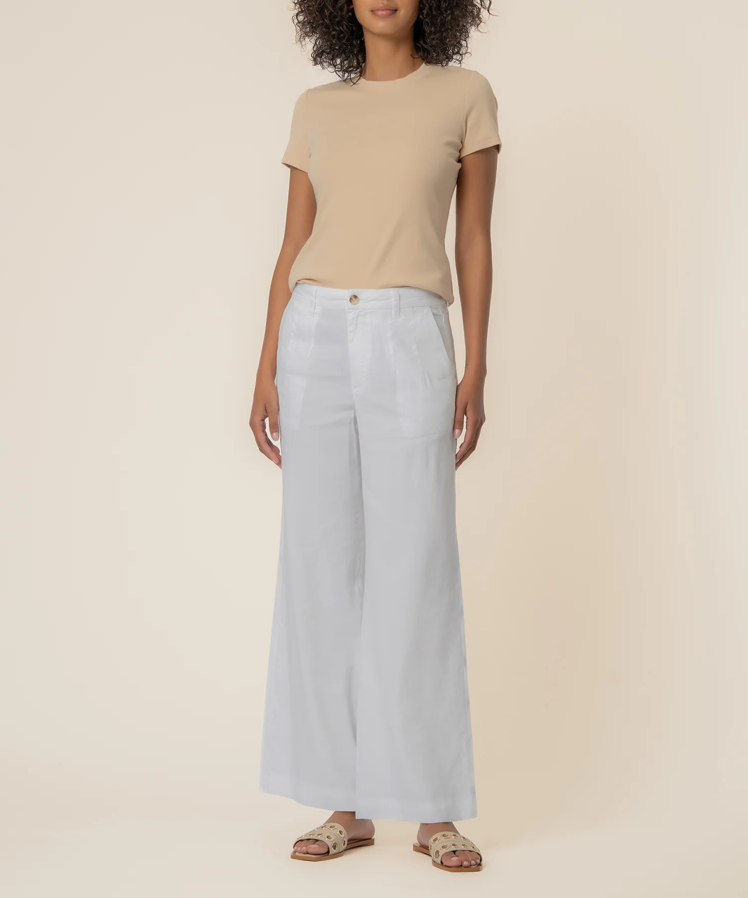 Meg Linen High Rise Wide Straight Leg in White