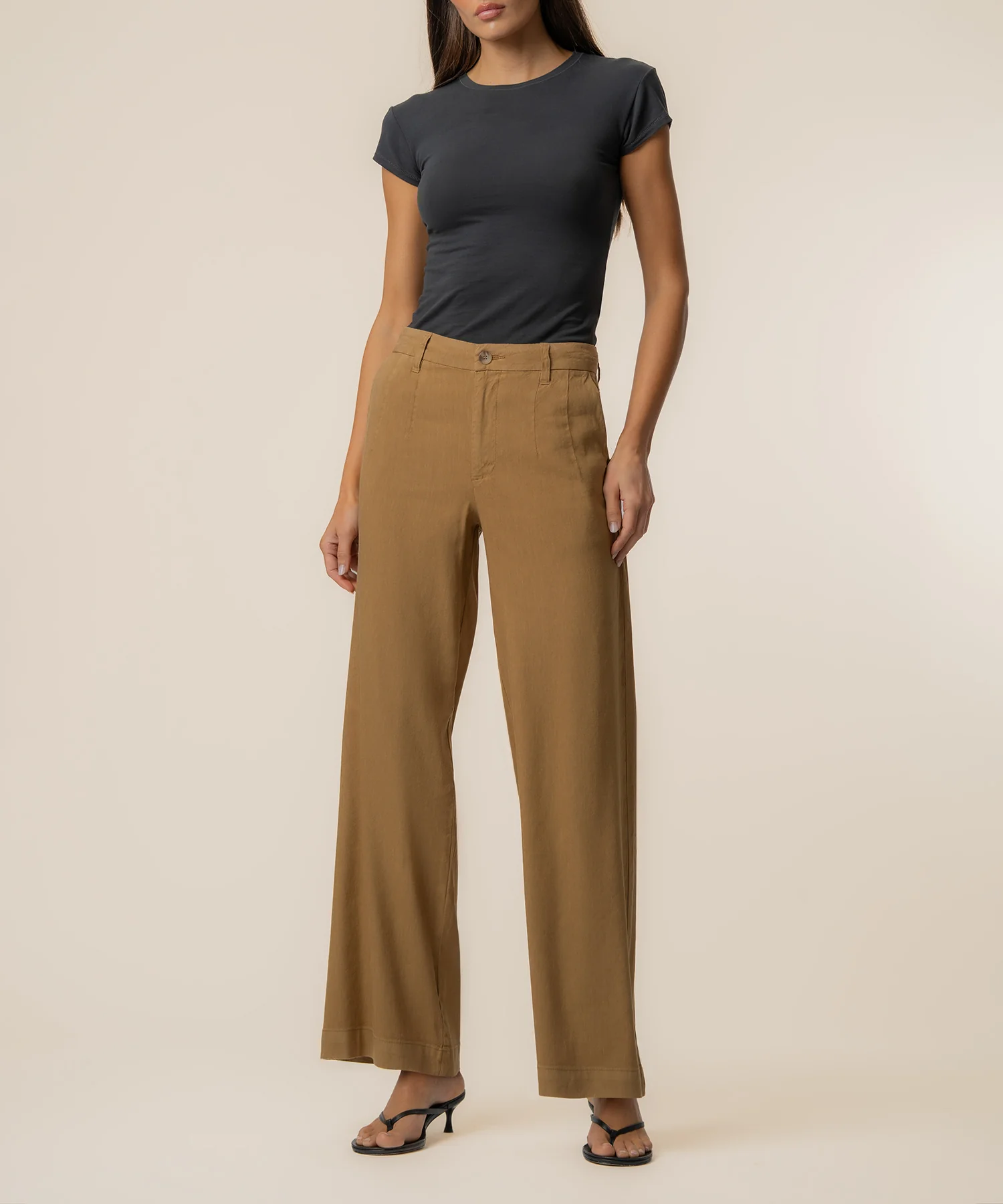 Meg Linen High Rise Wide Straight Leg in Wood