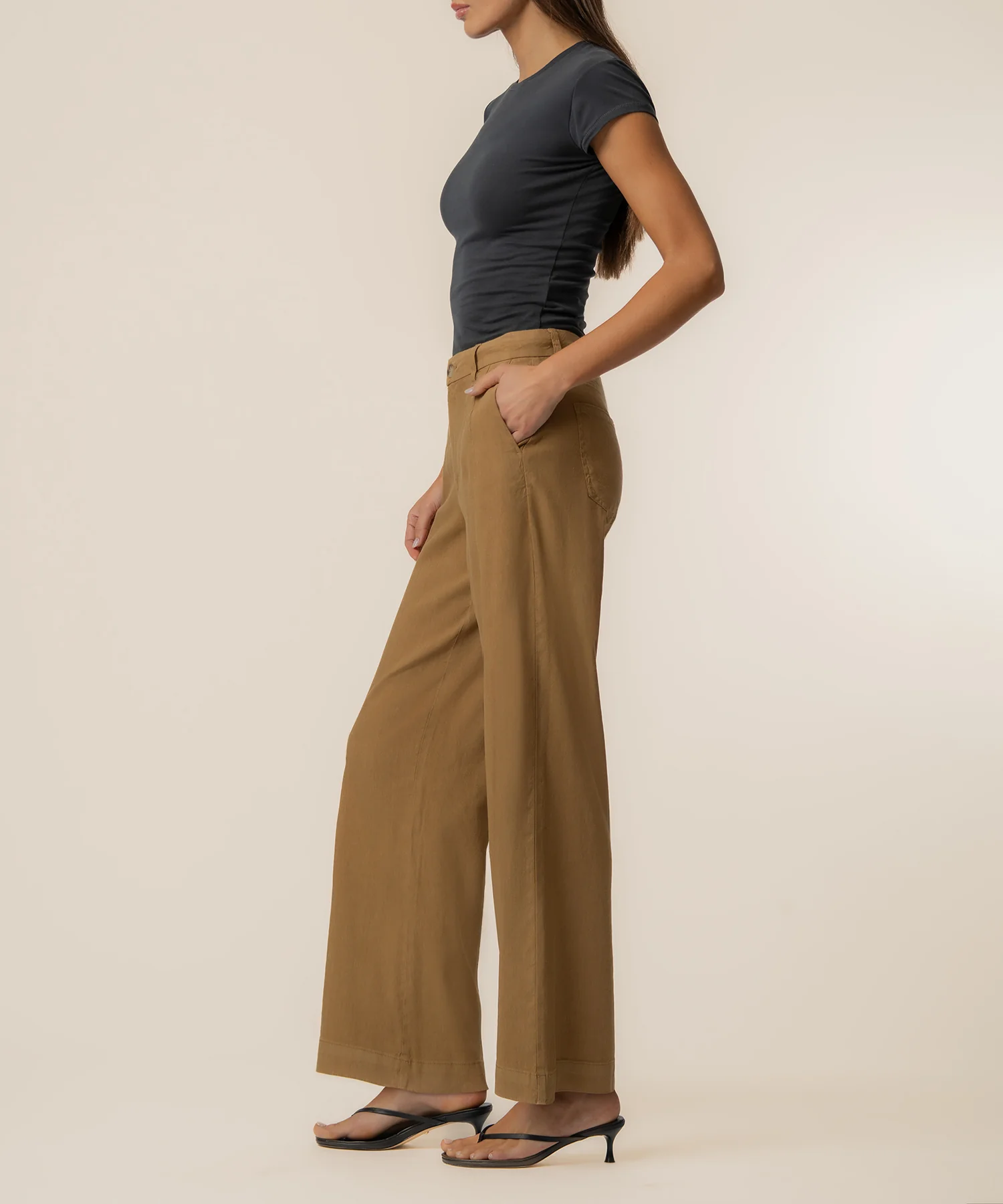 Meg Linen High Rise Wide Straight Leg in Wood - Image 2