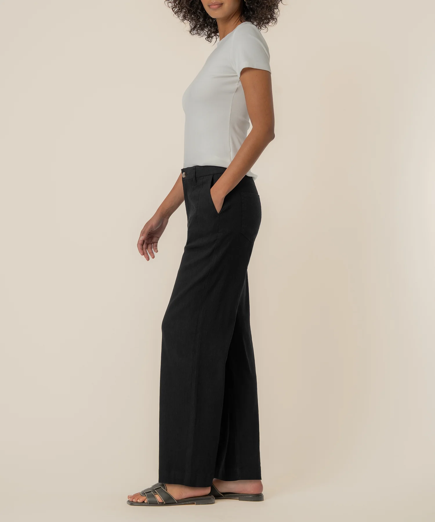 Meg Linen High Rise Wide Straight Leg, Petite in Black - Image 2