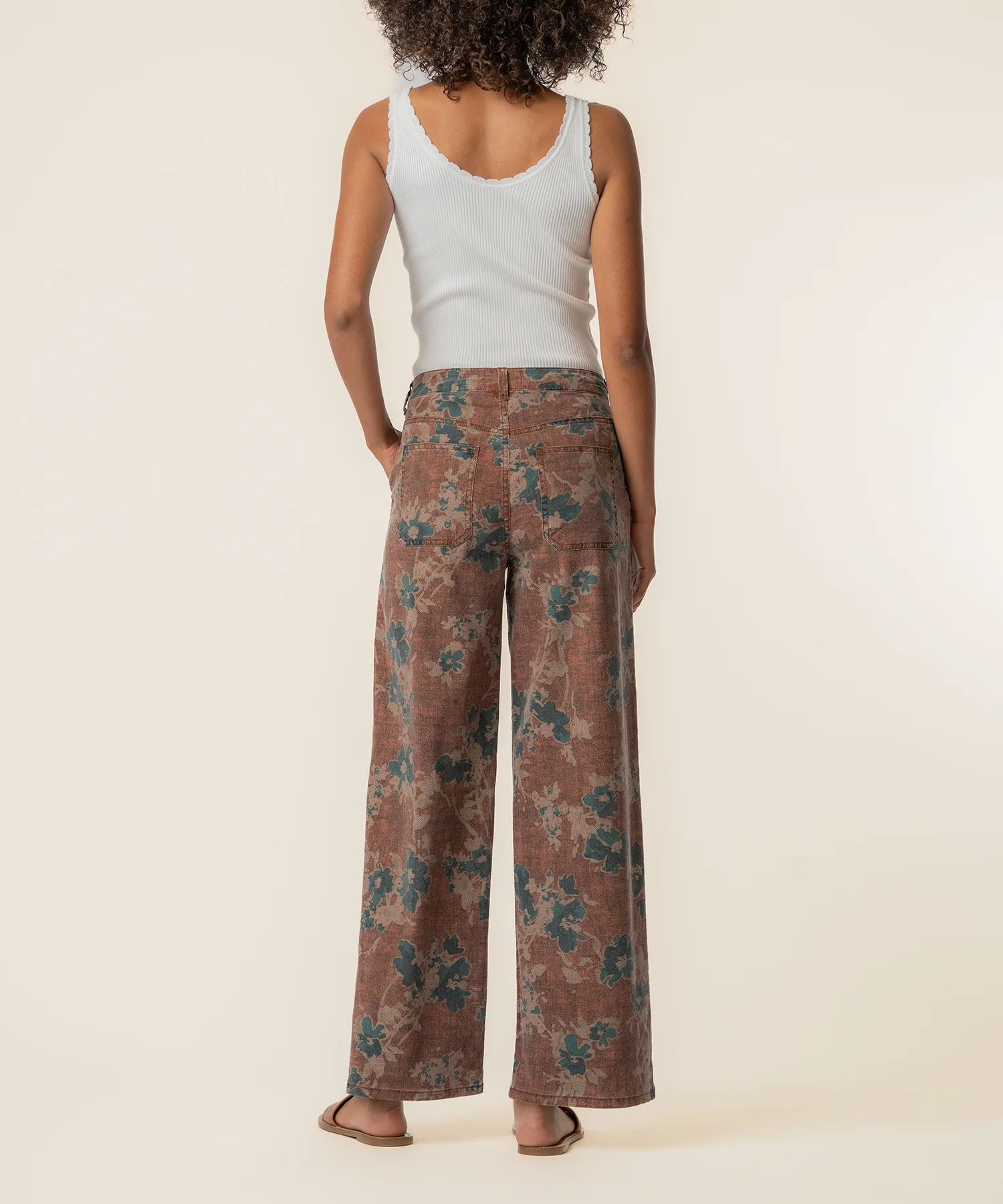 Colette Linen High Waist Straight Leg, Exclusive in Brown/Teal - Image 3