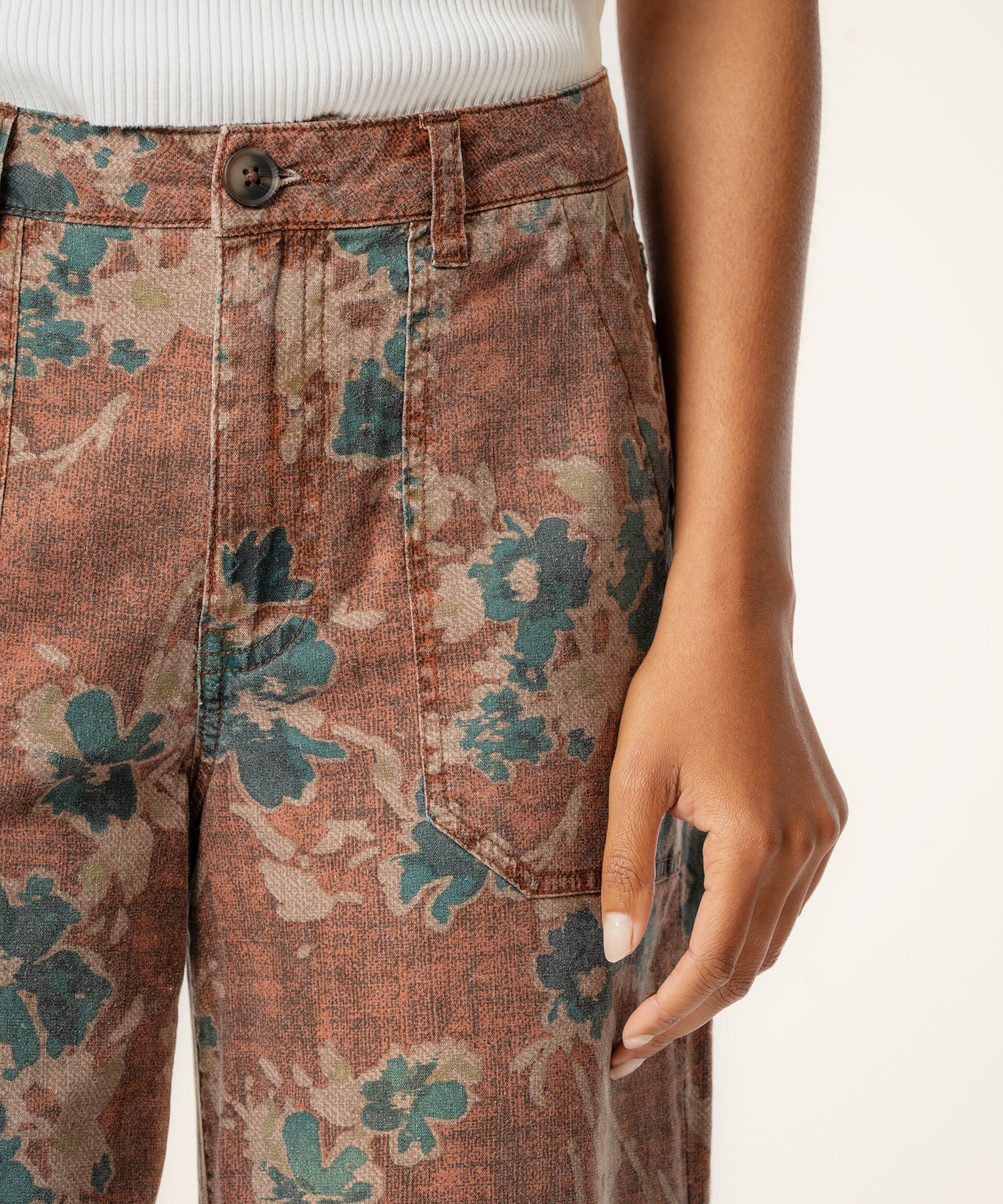 Colette Linen High Waist Straight Leg, Exclusive in Brown/Teal - Image 4