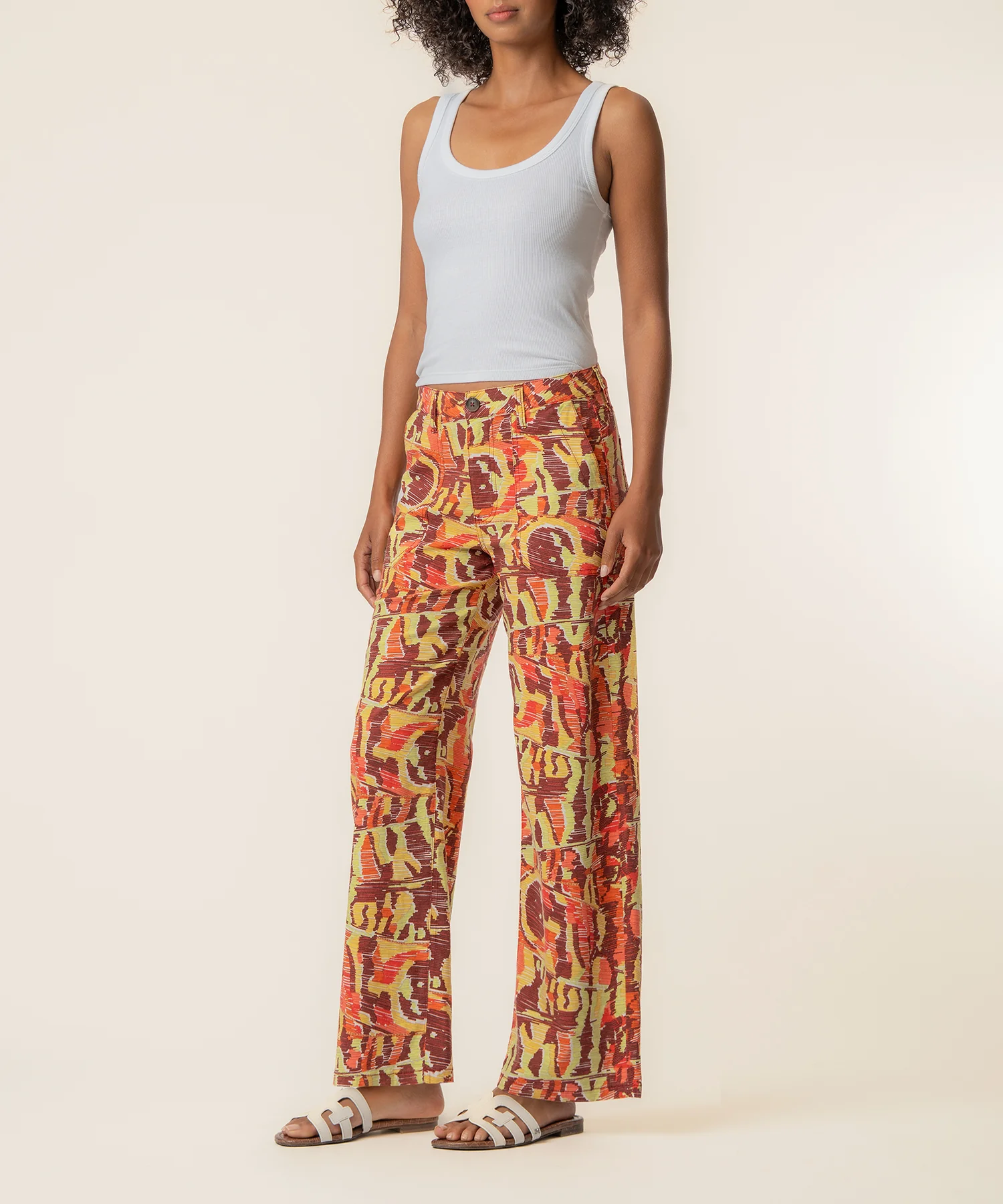 Colette Linen High Waist Straight Leg, Exclusive in Wine/Yellow - Image 2