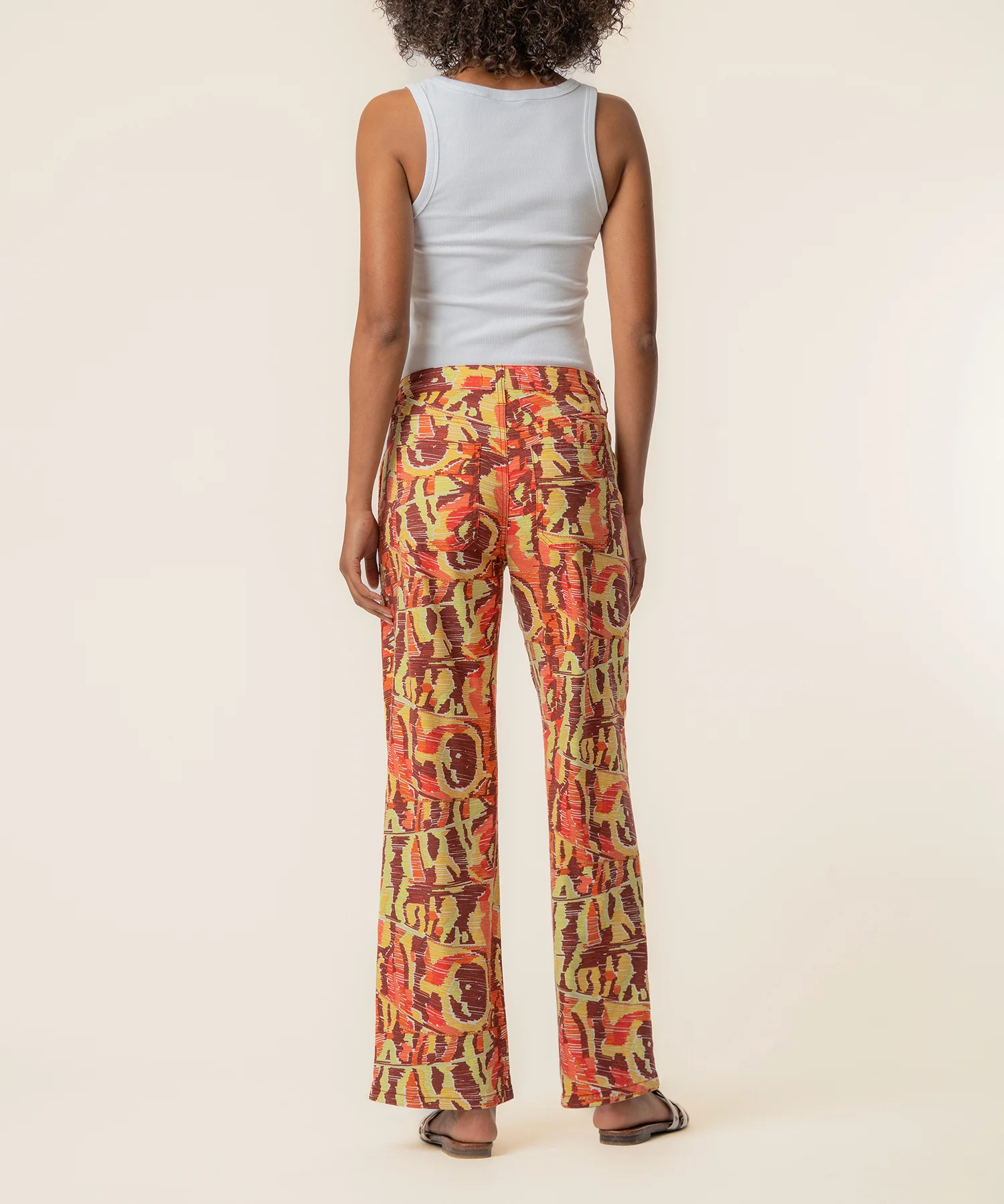 Colette Linen High Waist Straight Leg, Exclusive in Wine/Yellow - Image 3