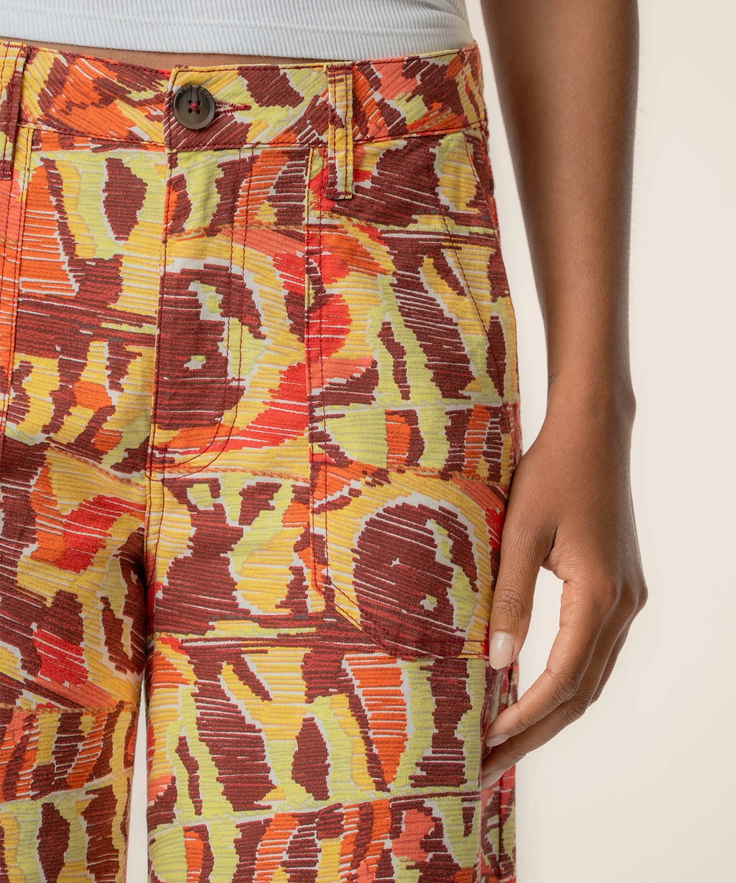 Colette Linen High Waist Straight Leg, Exclusive in Wine/Yellow - Image 4