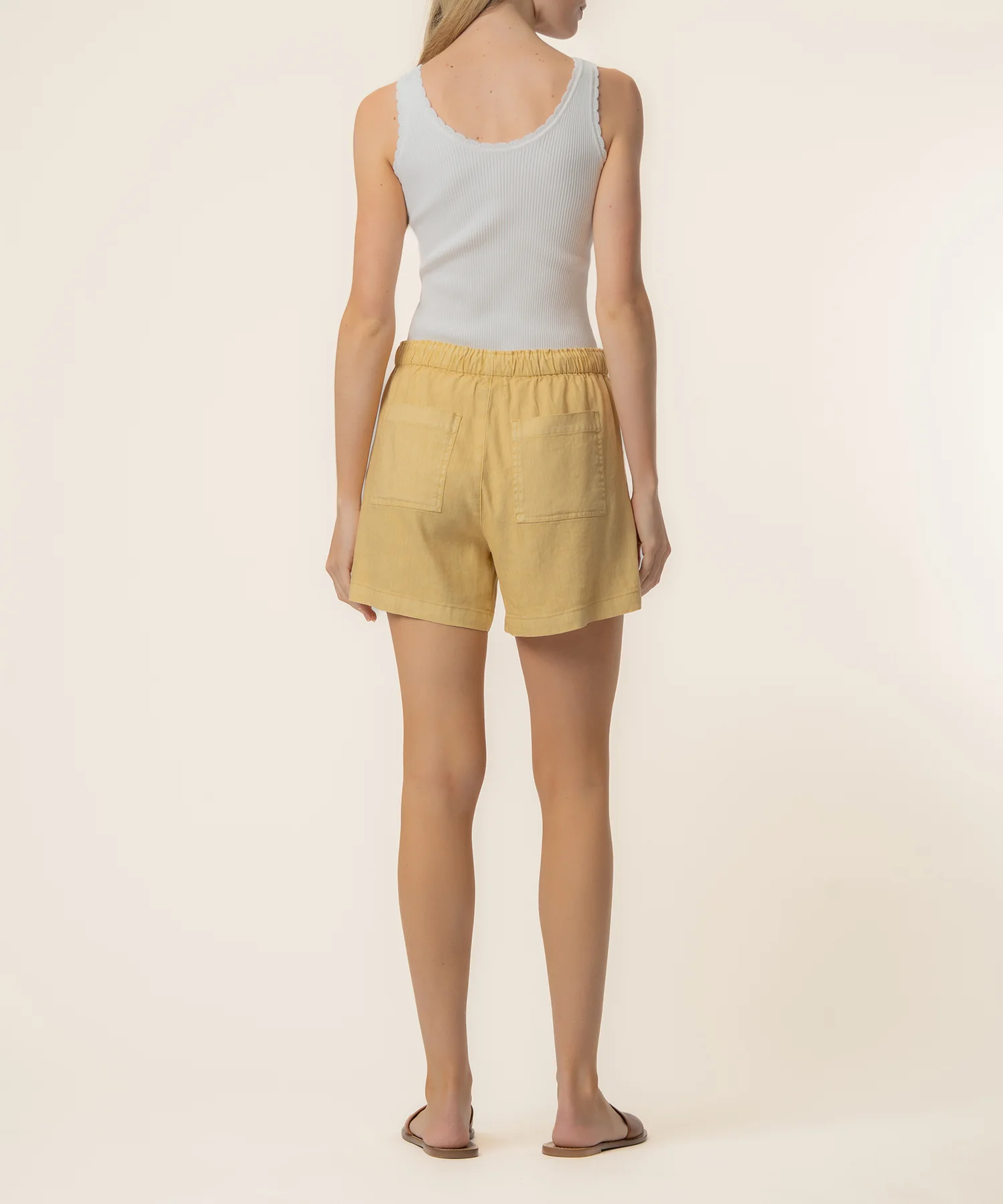 Preston Linen High Rise Short in Mustard Gold - Image 3