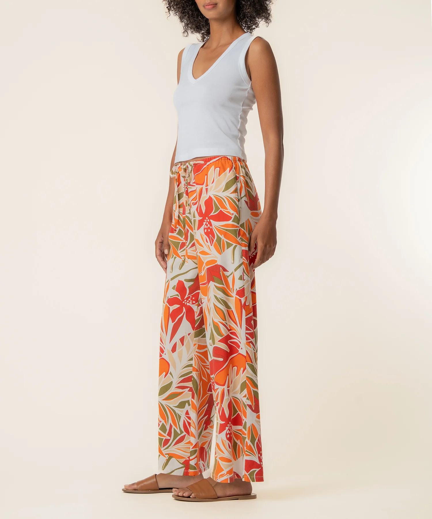 Meg Linen Wide leg Pant, Exclusive in Red Orange - Image 2