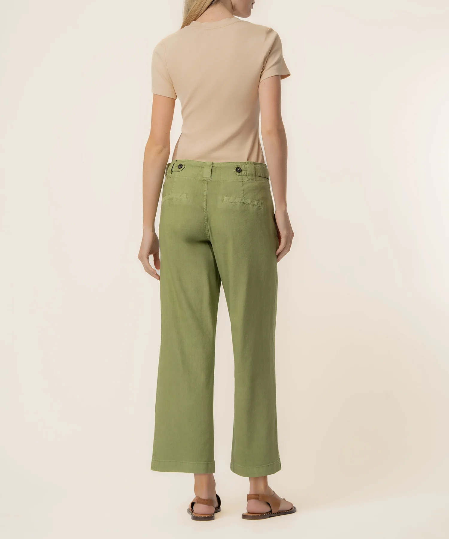 Kate Linen High Rise Crop Wide Leg in Celery - Image 3