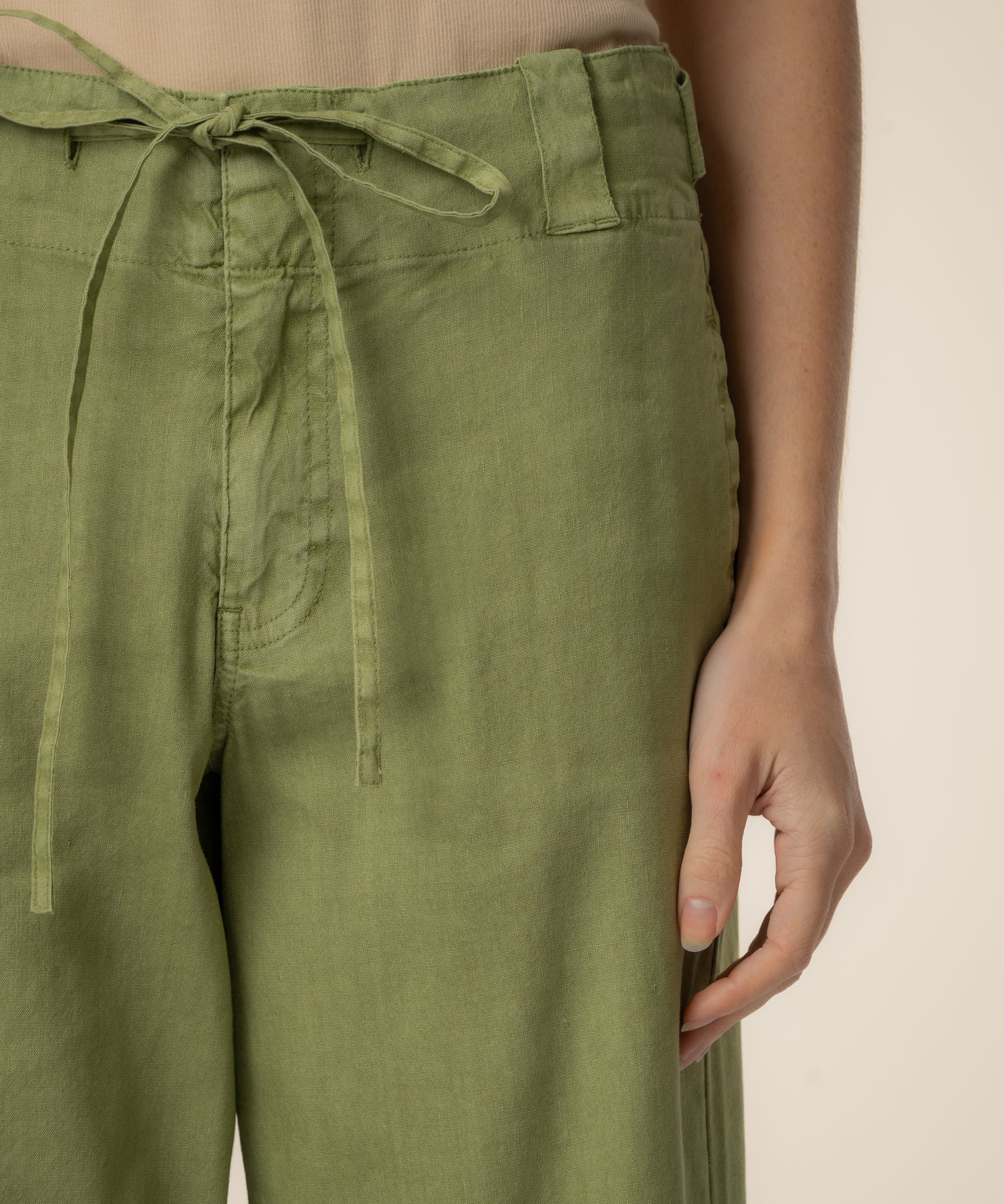 Kate Linen High Rise Crop Wide Leg in Celery - Image 4