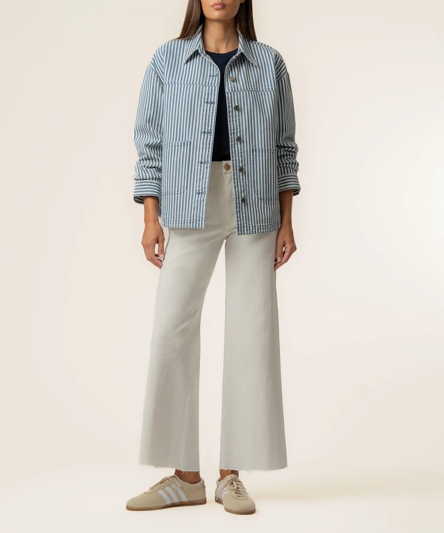 Ellie Stripe Denim Jacket in Indigo/White