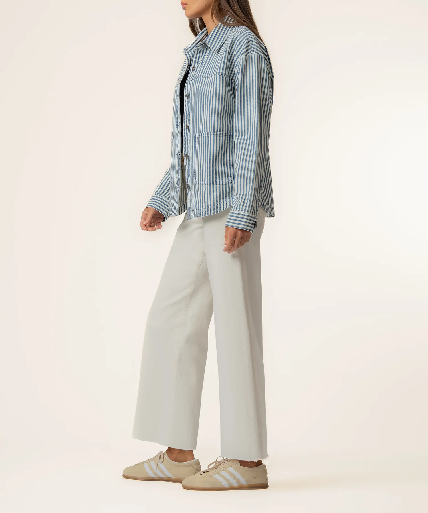 Ellie Stripe Denim Jacket in Indigo/White - Image 2