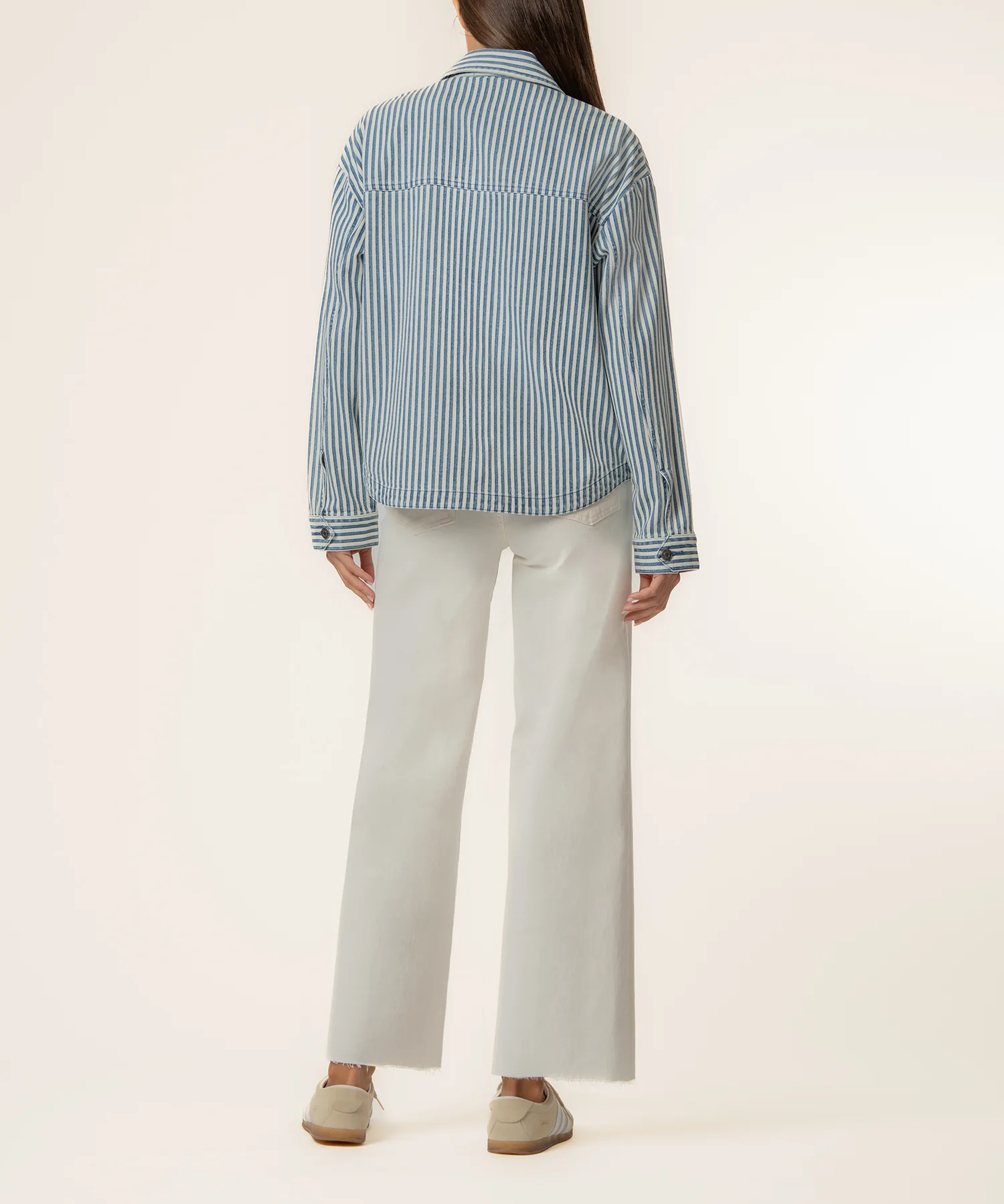 Ellie Stripe Denim Jacket in Indigo/White - Image 3