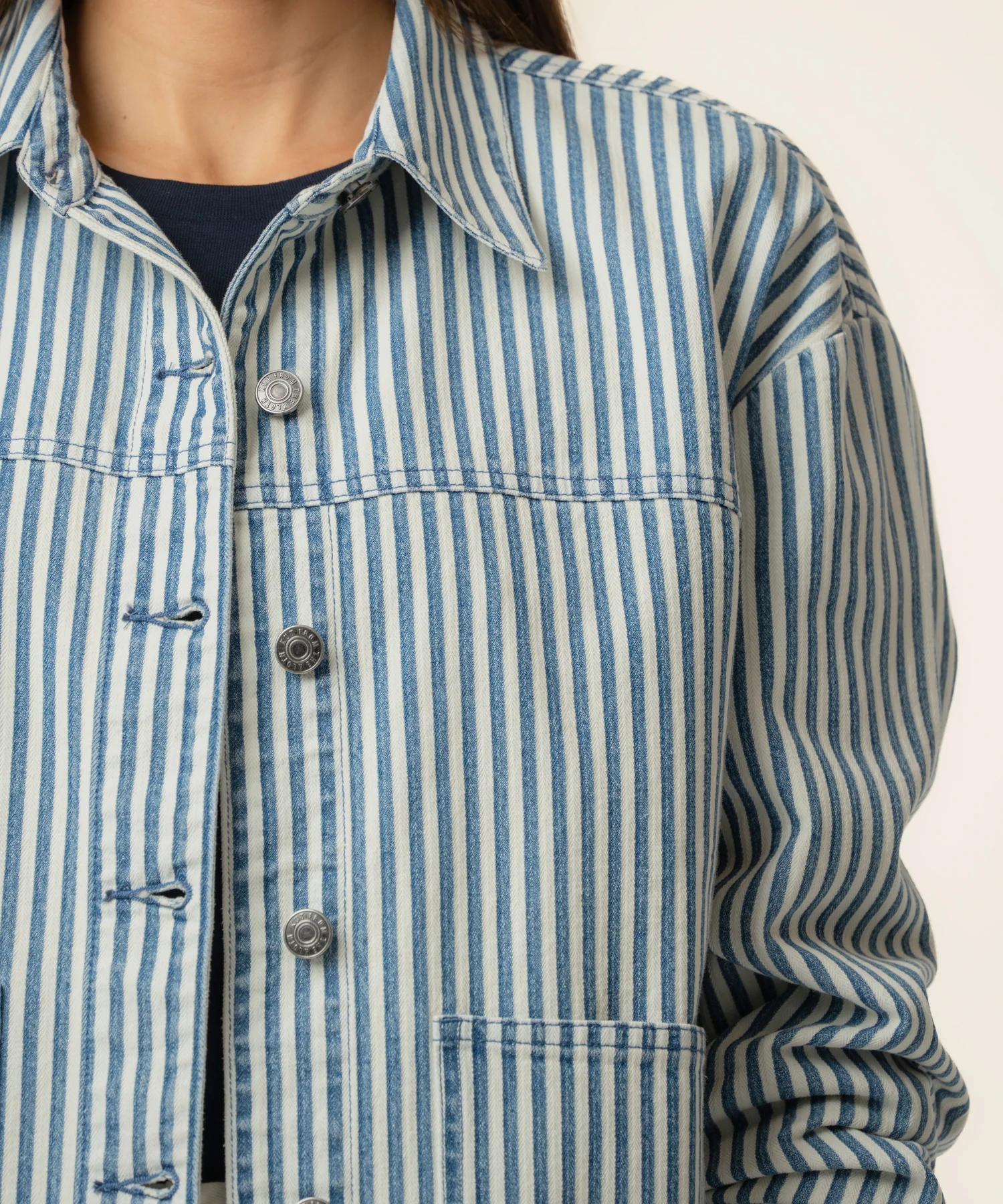 Ellie Stripe Denim Jacket in Indigo/White - Image 4