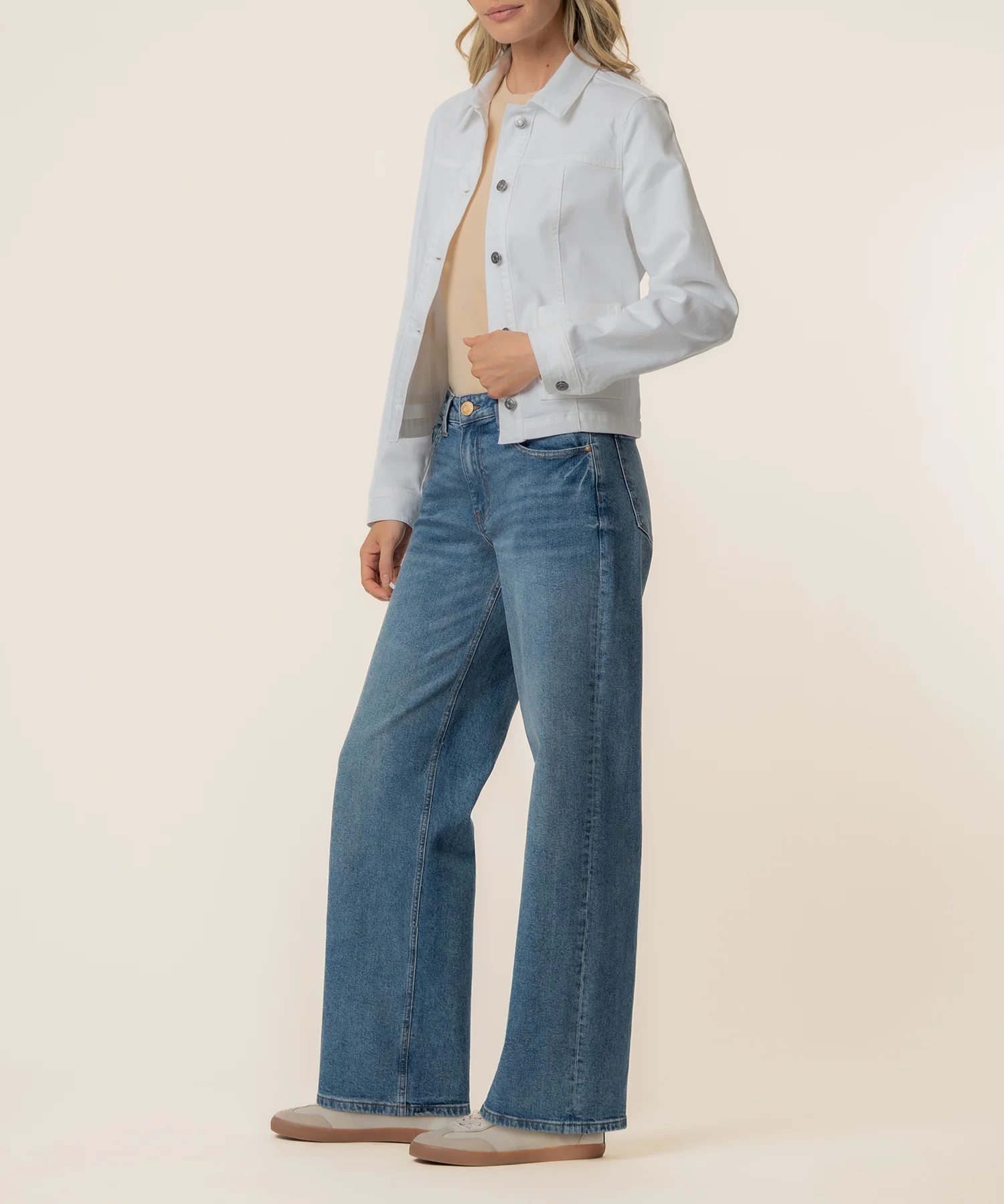 Matilda Crop Trucker Jacket in White - Image 2