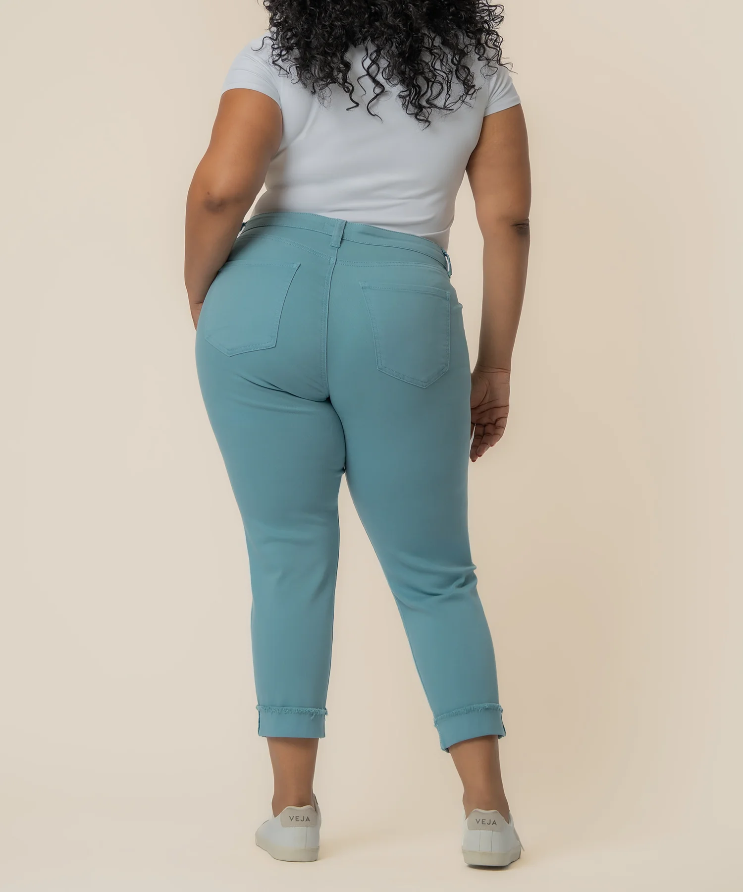 Amy Mid Rise Crop Straight Leg, Plus in Cyan - Image 3