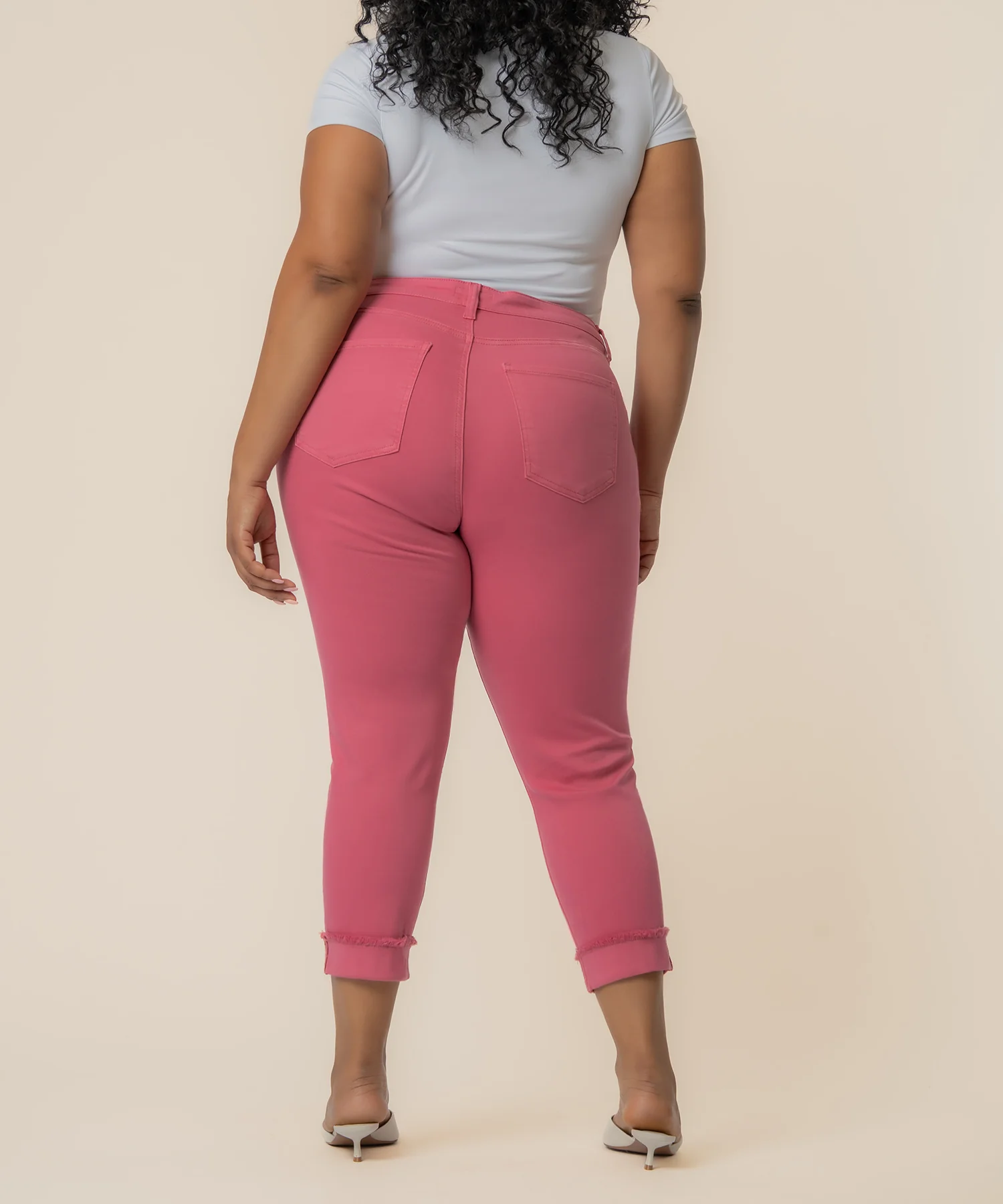 Amy Mid Rise Crop Straight Leg, Plus in Flamingo - Image 3