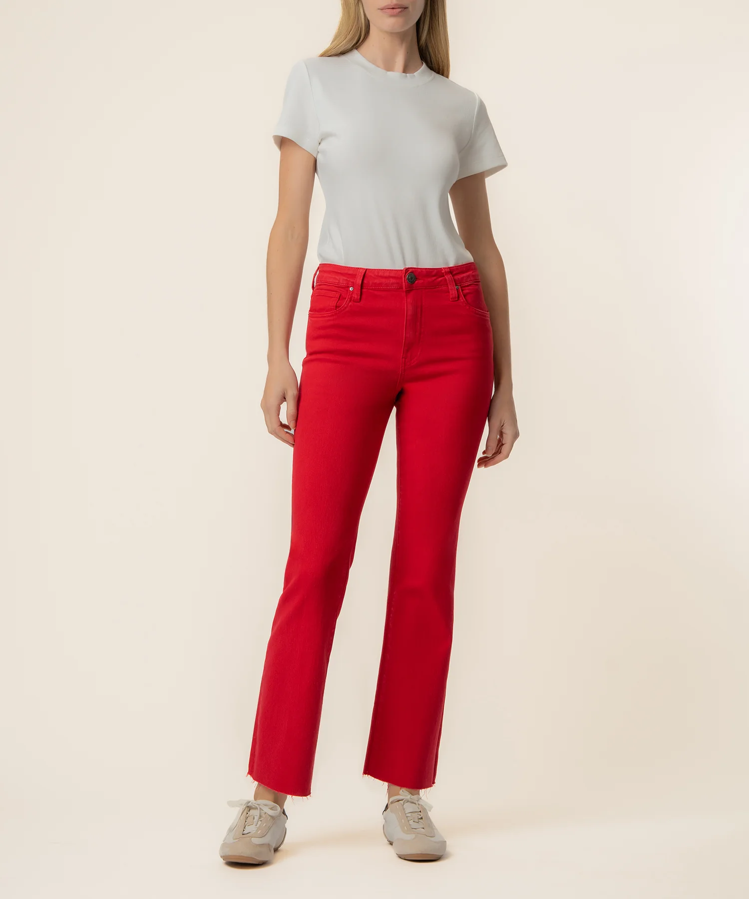 Kelsey High Rise Ankle Flare in Ruby Red