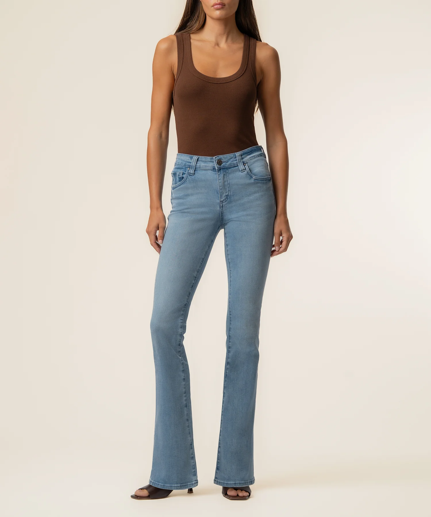 Natalie Mid Rise Flare in Lively Wash