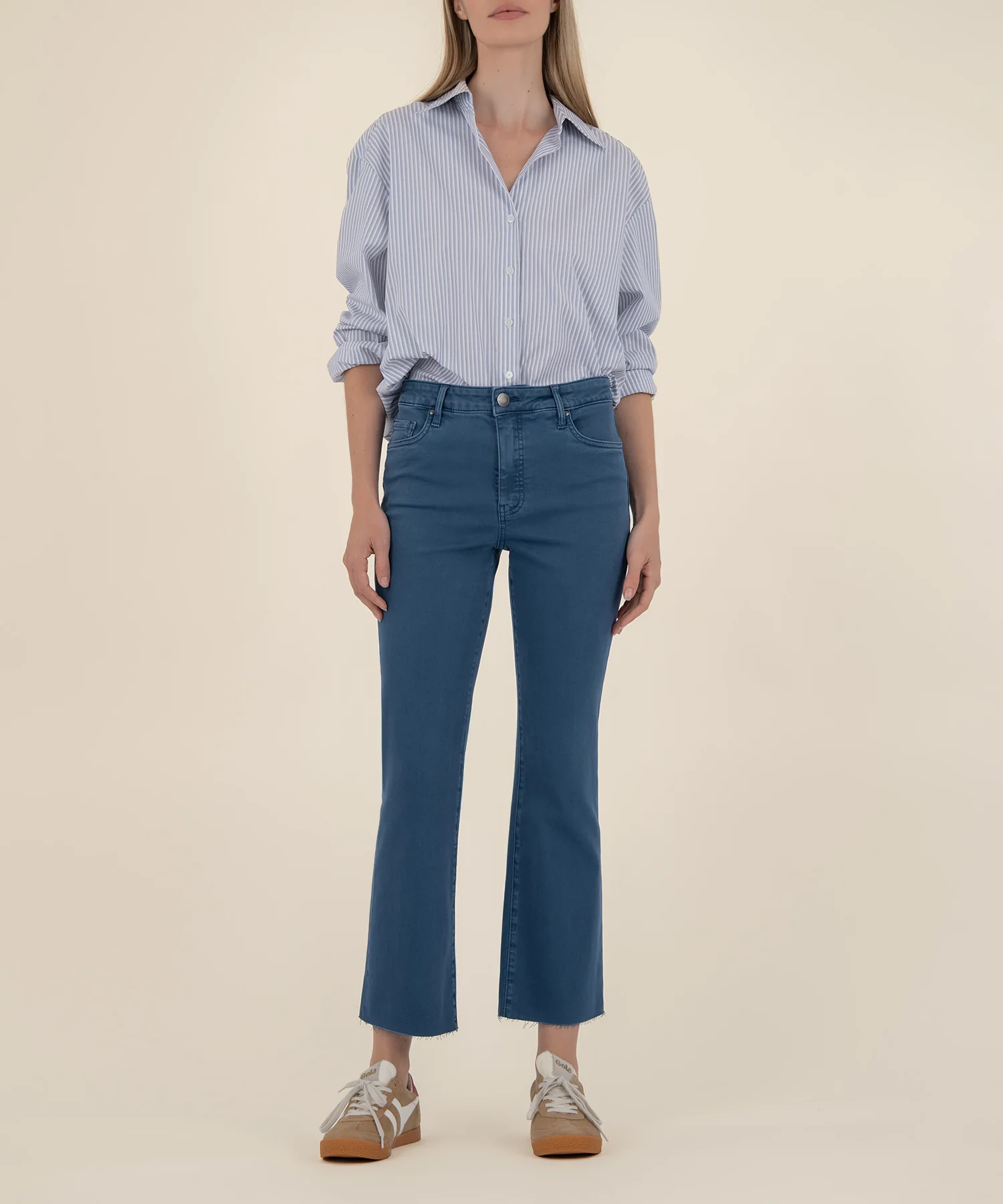 Kelsey High Rise Ankle Flare in Ocean Blue